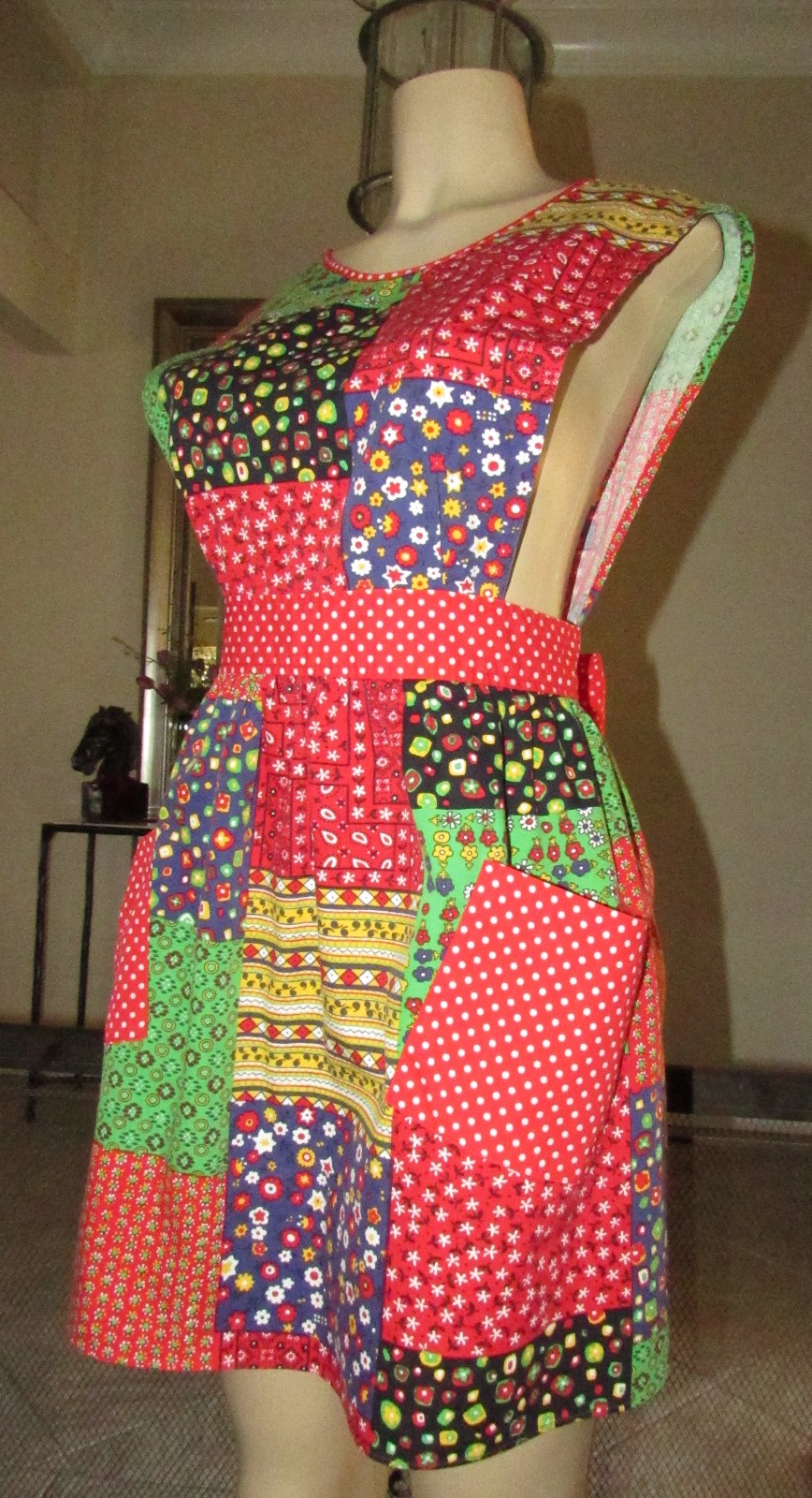 Vtg Design House Patchwork Pinafore Apron Dress Cottagecore w/pockets