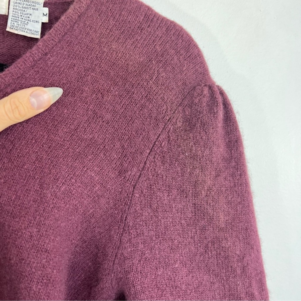 Vintage 90s wool Angora soft fuzzy plum wine puff sleeve cardigan sweater M