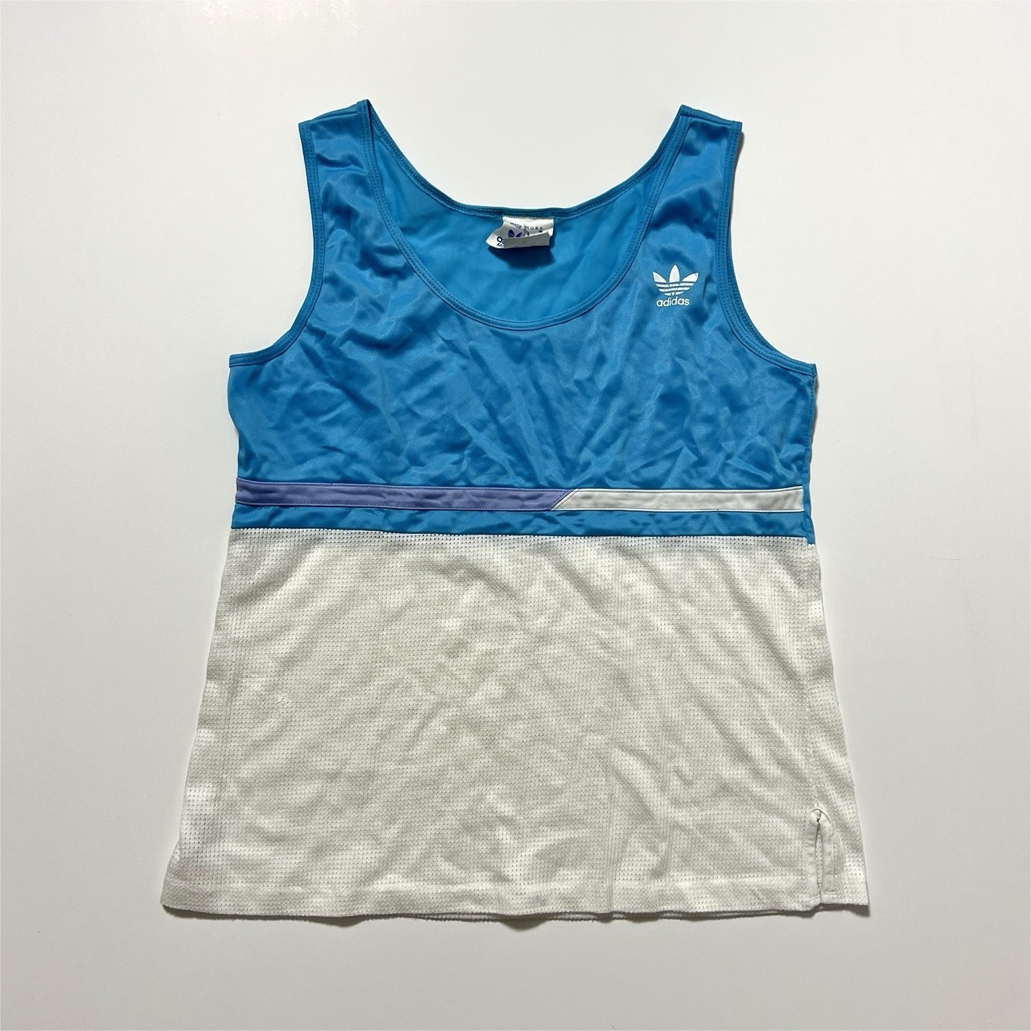 Vintage adidas Women’s Mesh Colorblock Tank Top Blue White Purple Size M 80s USA