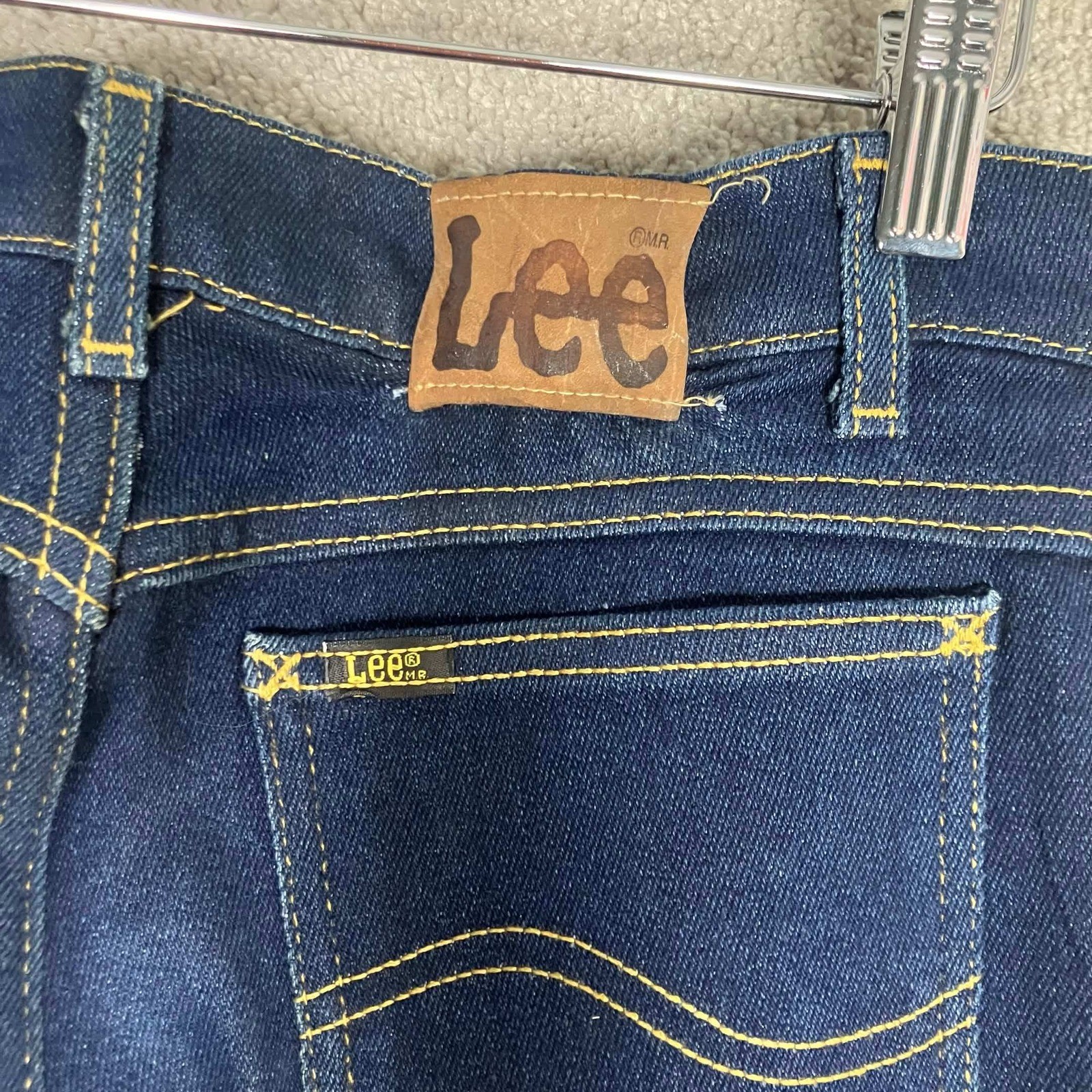 Vintage Lee High Waist Straight Leg Jeans Dark Wash Denim Made in USA 16 28×30