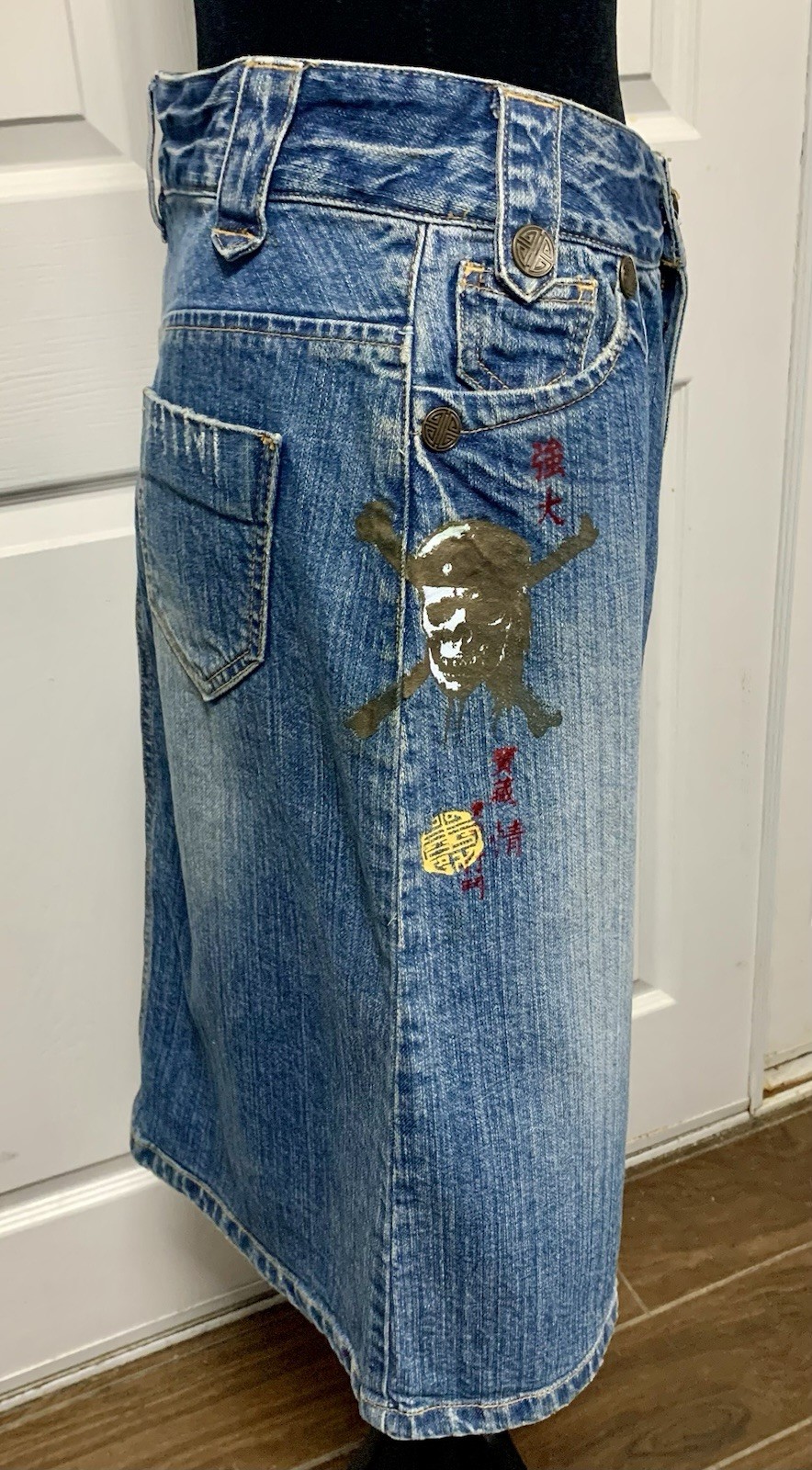 NWOT Vintage Disney Store Pirates Of The Caribbean ‘03 Frayed Midi Jean Skirt 2