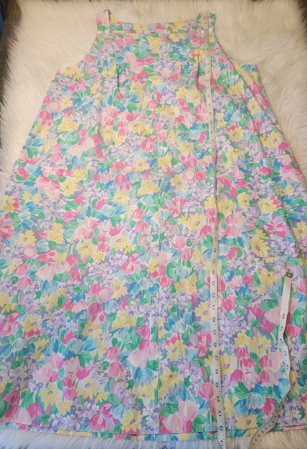 Vintage Alice Of California Spring Tulip Novelty Floral Apron Style Dress Sz L