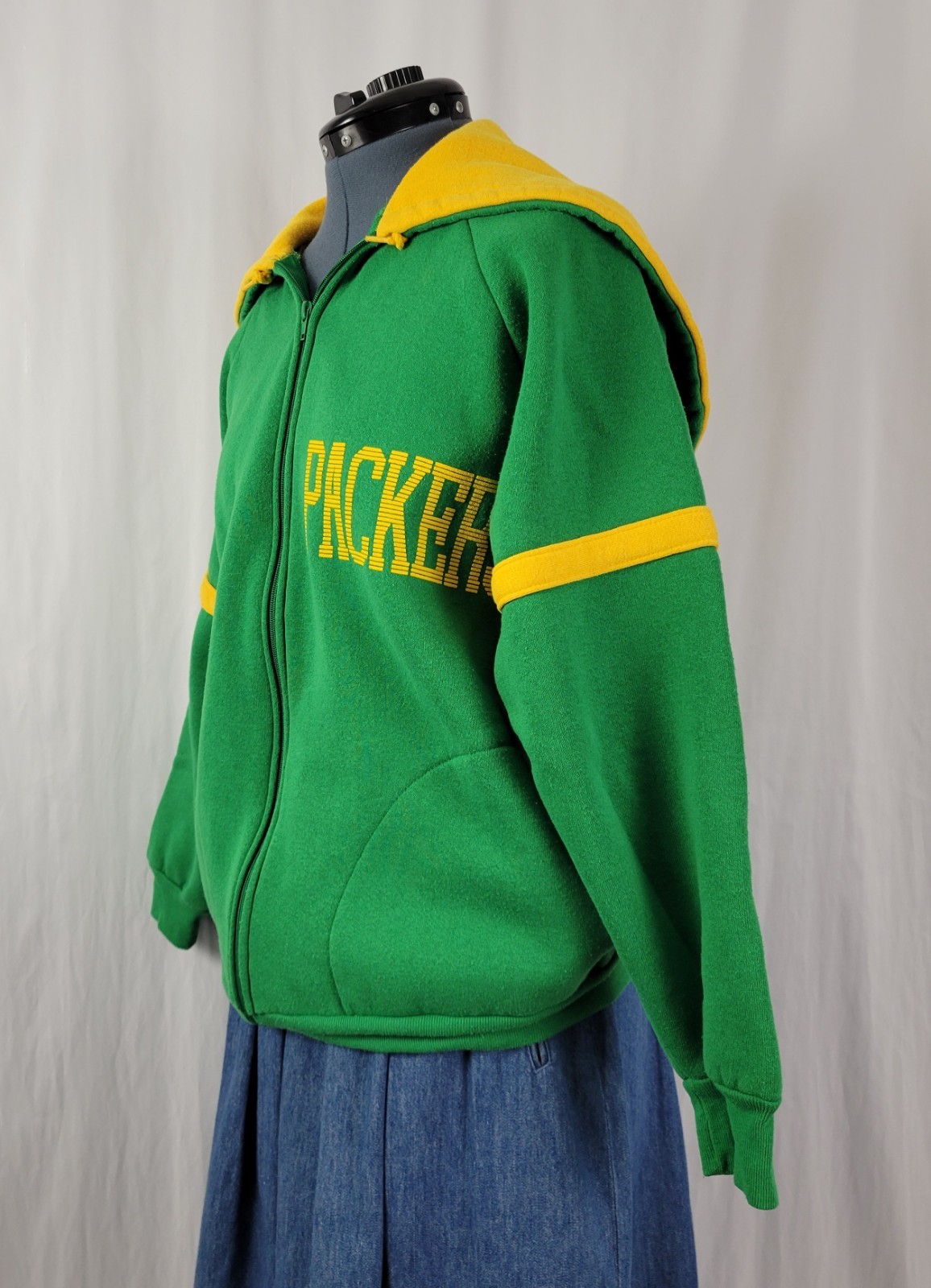 Vtg Pro Star Sports Green & Gold Packers Zip Up Hoodie Size Youth XL (Adult SM)