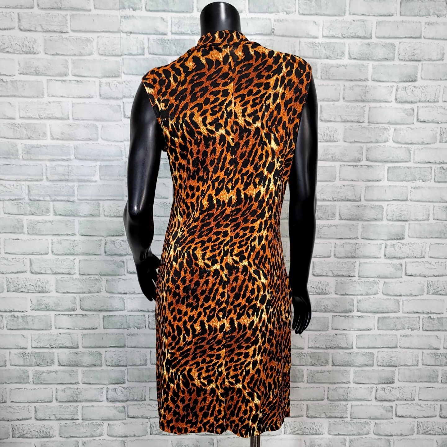 Vintage 90s Carol USA Womens M Leopard Slinky Stretchy Mack Neck Sleeveless