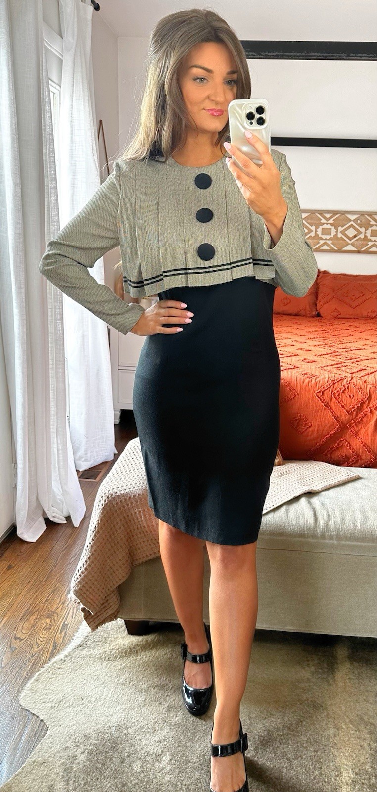 Vintage 80’s Virgo II Black Midi Dress Oversized Buttons Size 8