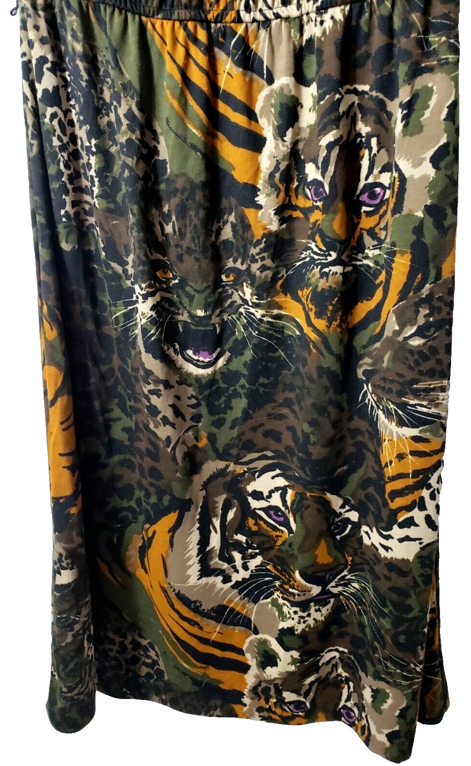 Vintage 70s Pinup Sheath Dress 7 Wiggle Tiger Jungle Camo Rockabilly Union USA