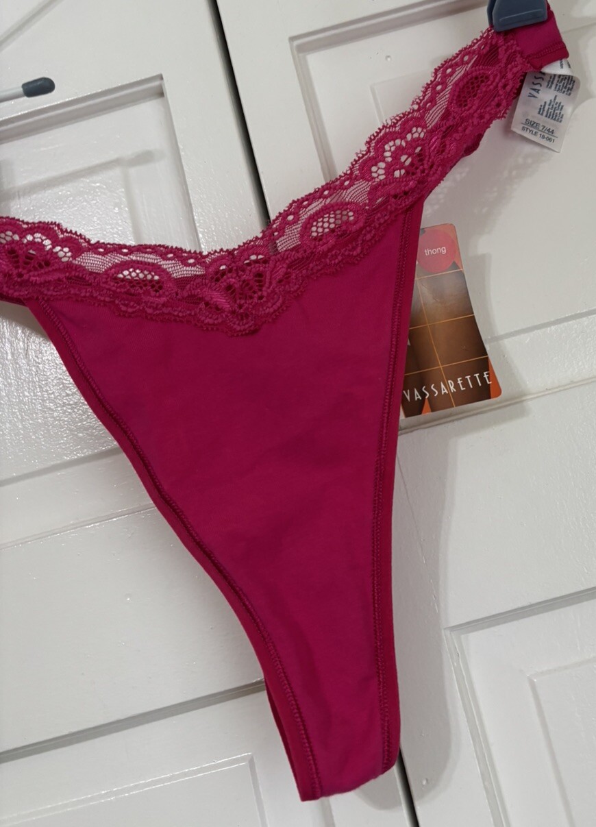Vintage Vassarette Pink Sexy Cotton Thong Panties Bikini Lace Size 7/44 Large