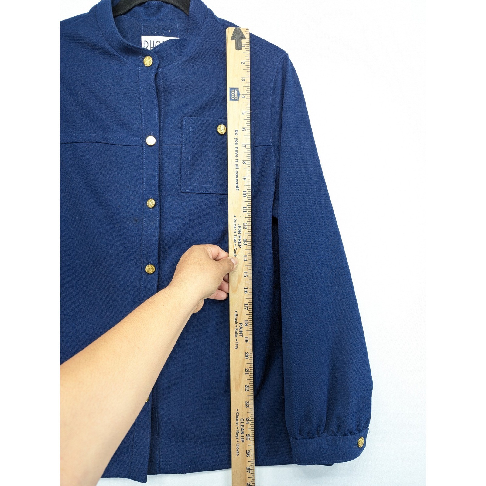 Vintage Rhodes California Navy Blue Gold Crest Button Jacket Mandarin Collar 9
