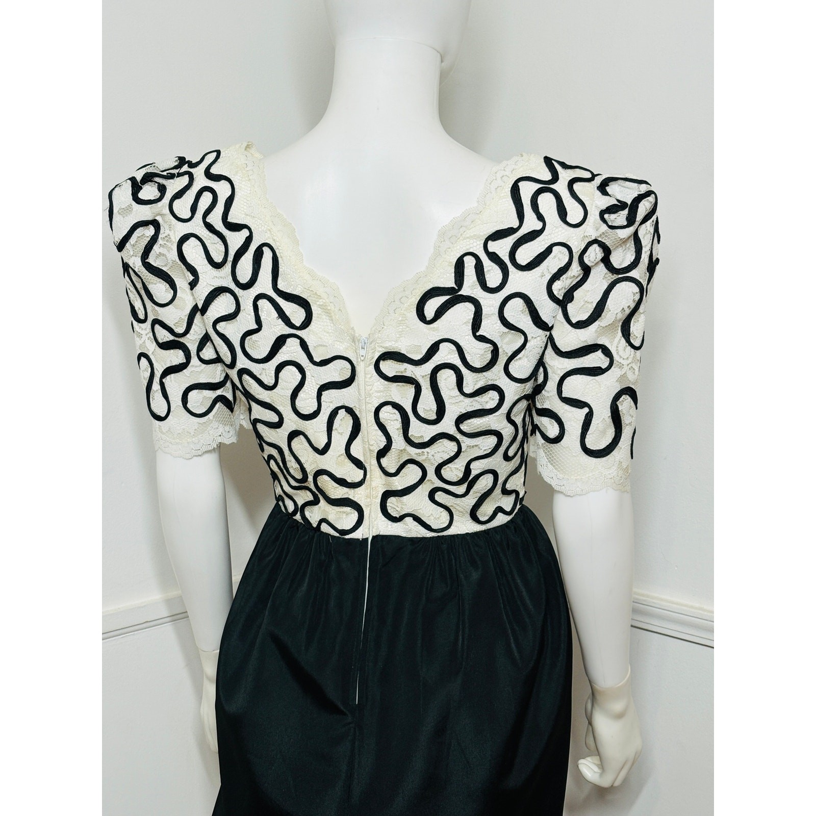 Small 1980s Vintage Black and White Lace Dress by Huey Waltzer for Darcy