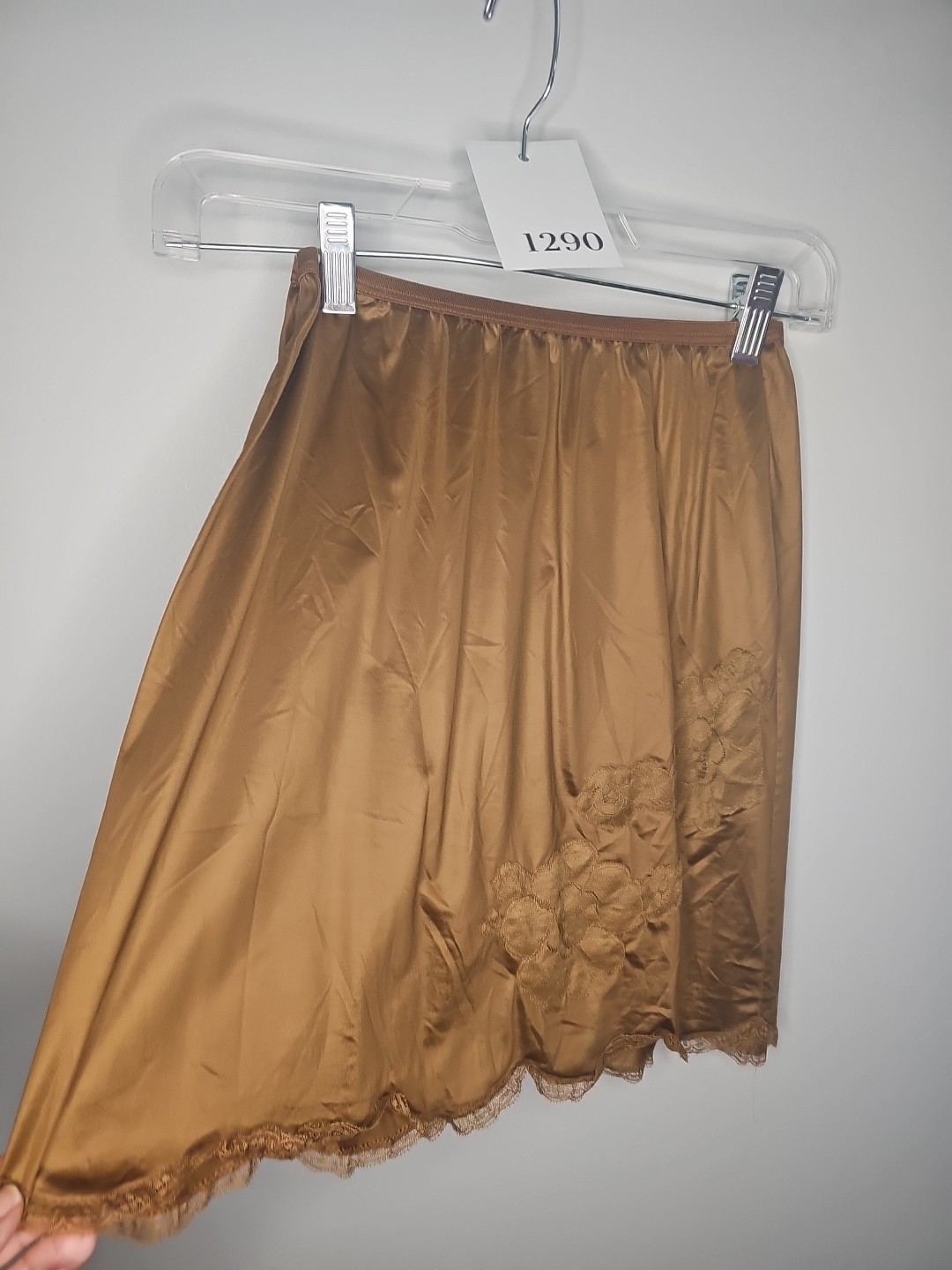 Vintage Vanity Fair Tricot Pillowtab Brown Half Slip Lace Detail Size XSmall