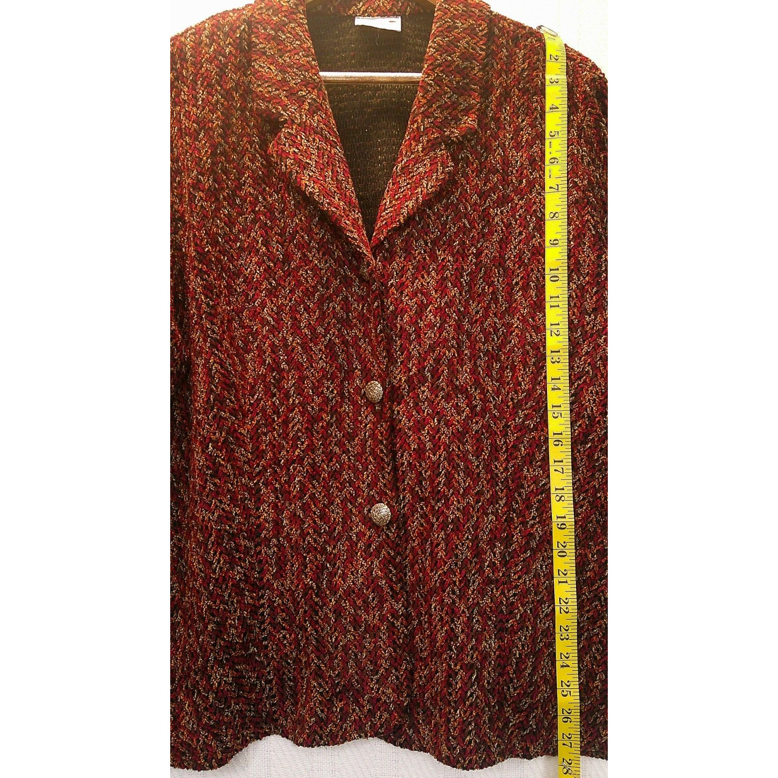 Vintage Serbin Women’s Burgundy Button Front Chenille Blazer Jacket-Size XL