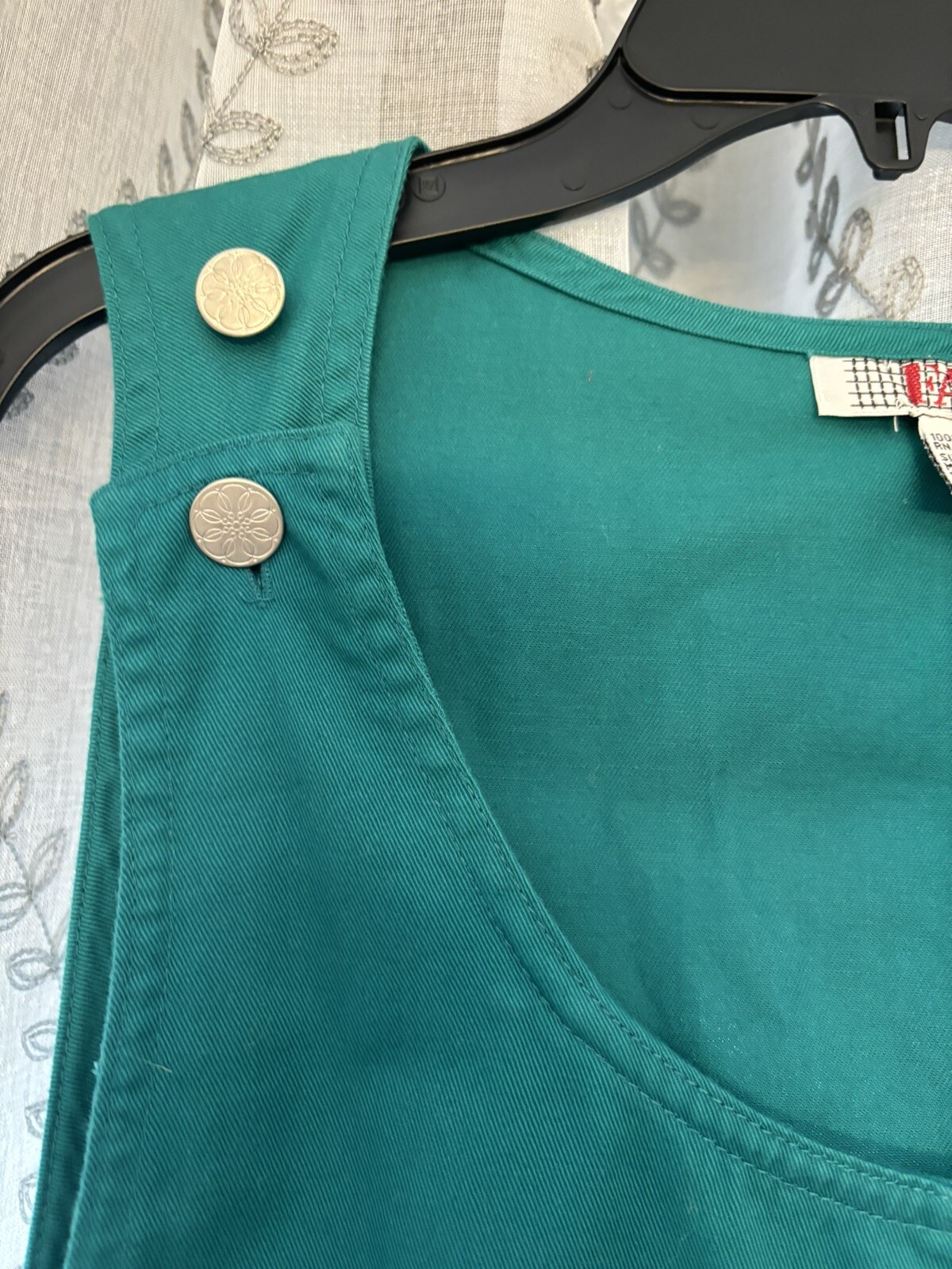 Vintage 90s FADS Teal Green Cotton Jumper w Patch Pockets Size L