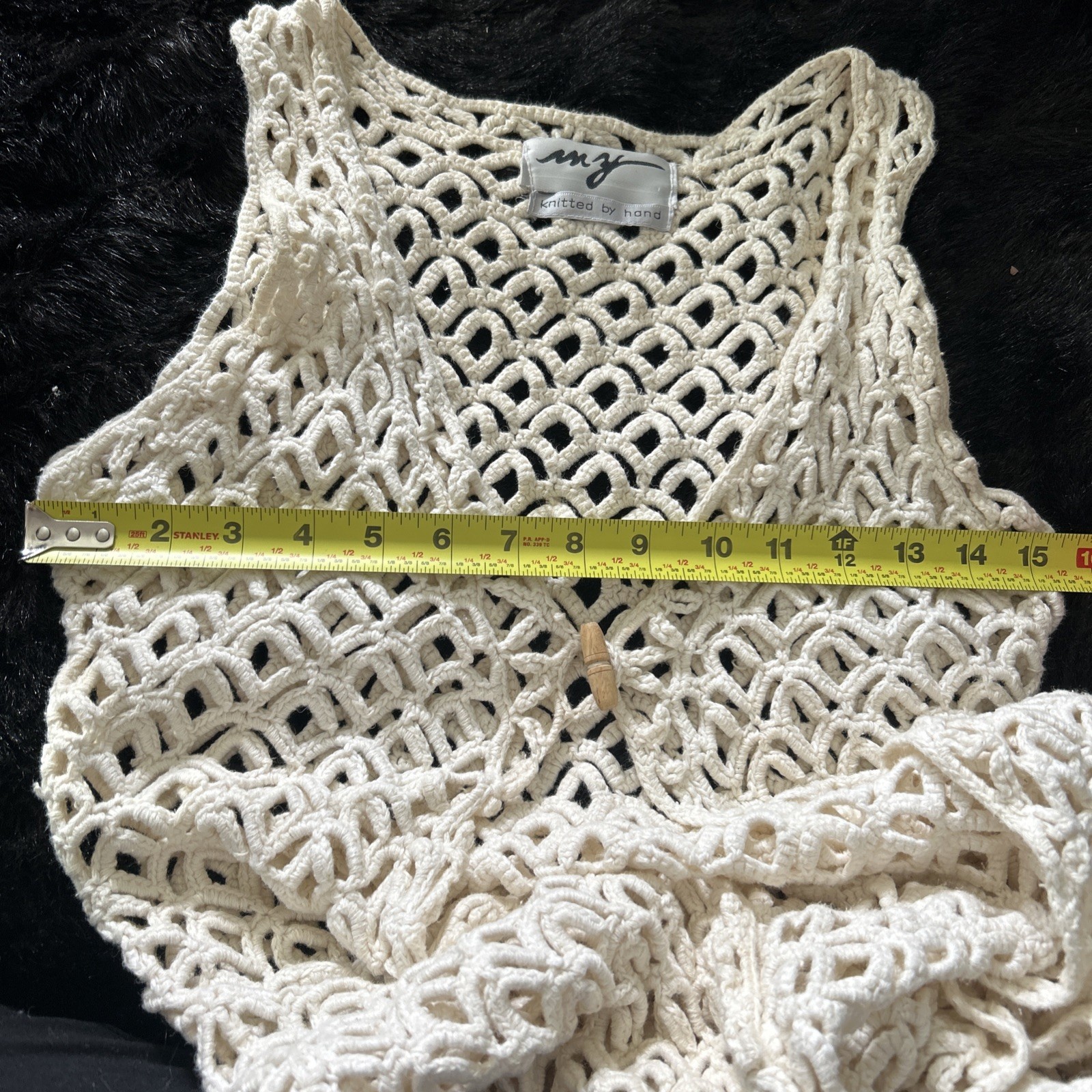 Vintage Knitted By Hand Long Cloak In Swiss Coffee Stylish Cardigan Vest