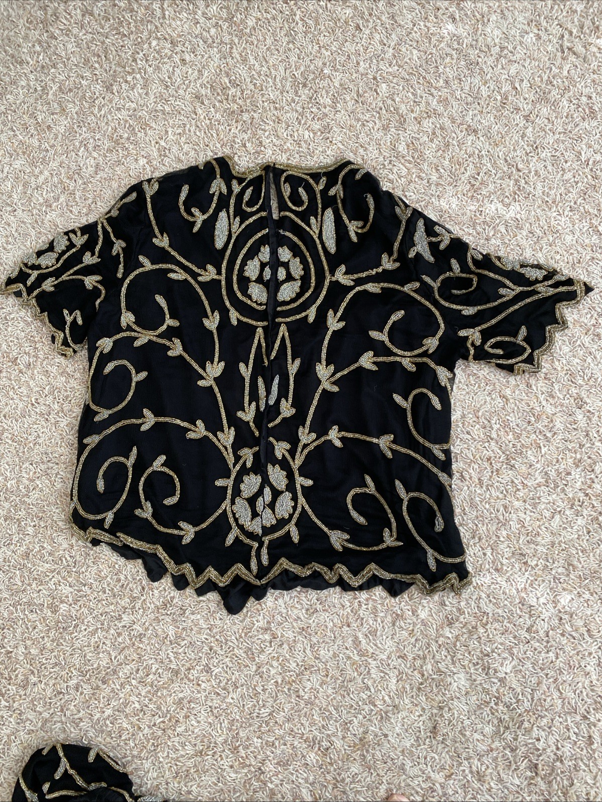 Vtg Carina Women’s Lot Of 2 Silk Beaded Two Piece Outfit Top Skirt Black Sz 3XL
