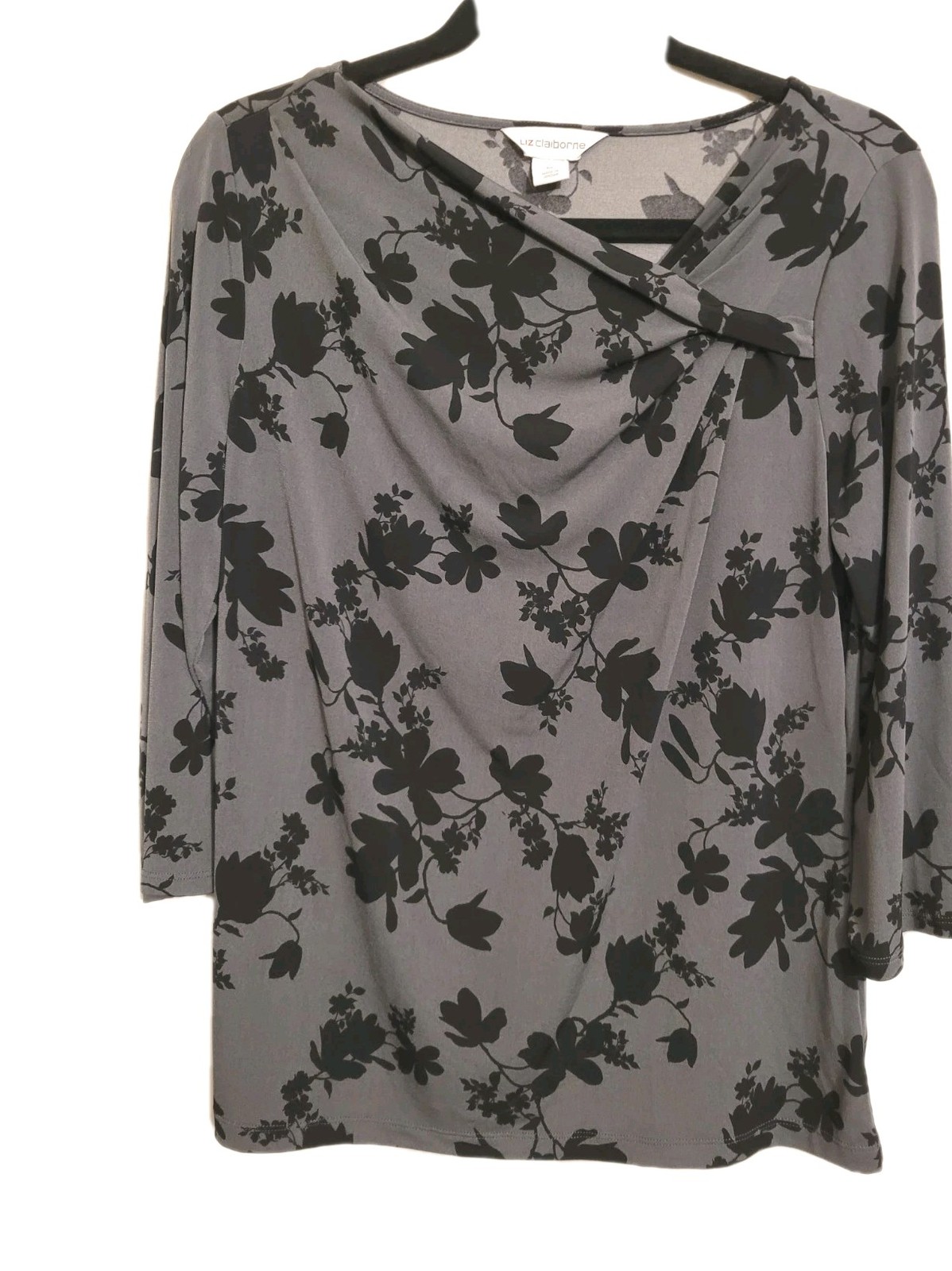 Vintage Liz Claiborne Gray And Black Floral Blouse