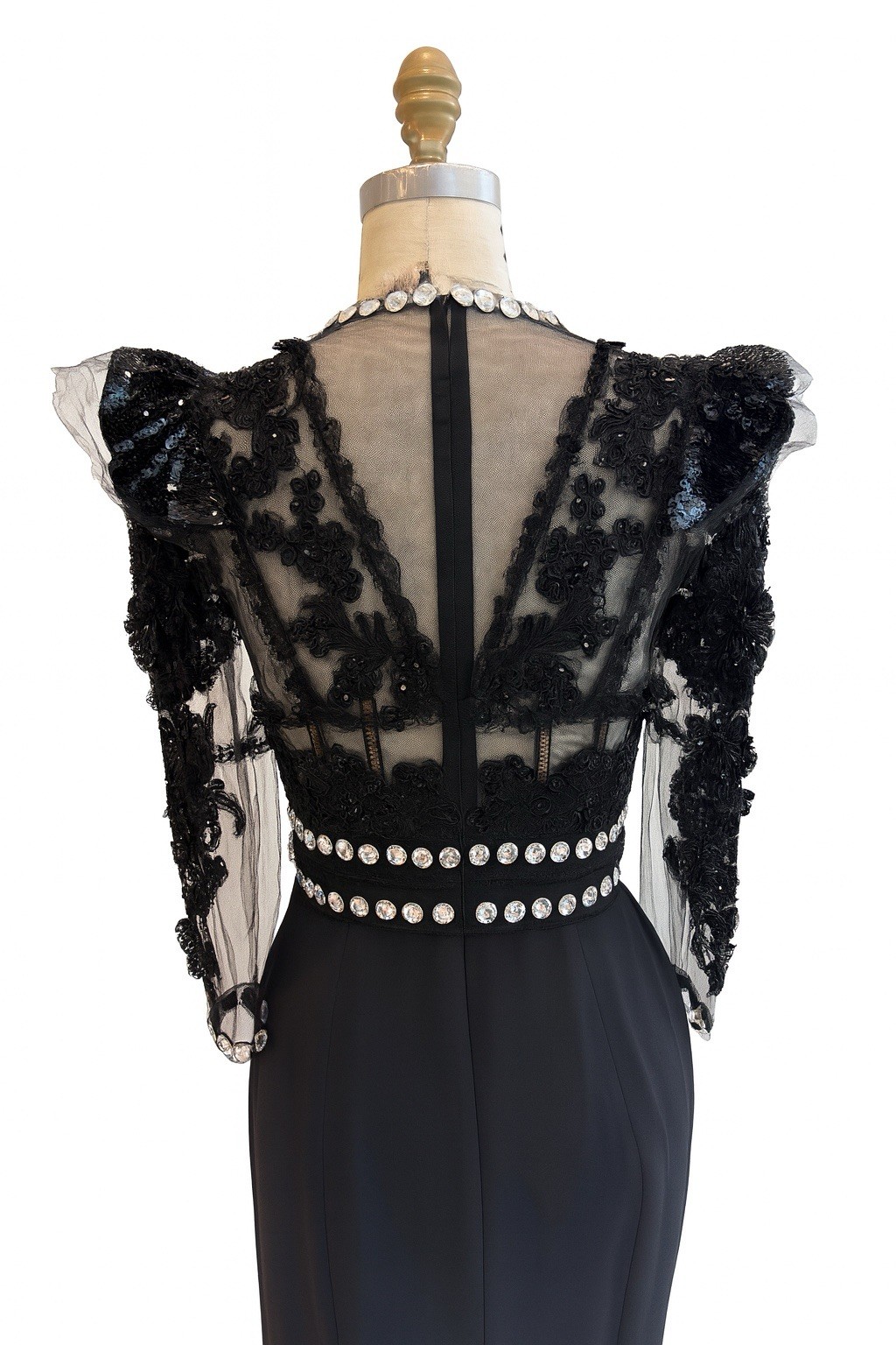 Dolce & Gabbana FW 2010 Runway Black Evening Gown w/ Crystal Trim IT 38