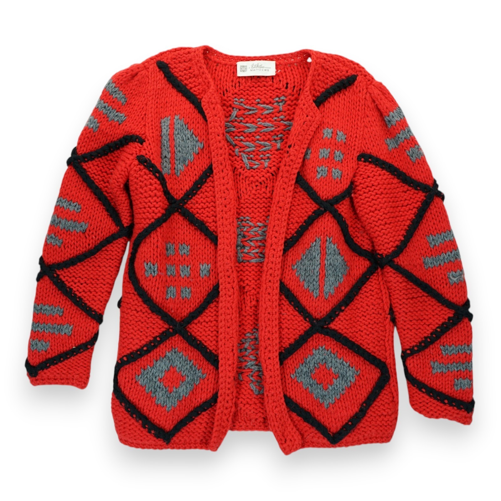 VTG Ruth Matthews Design Open Front Crochet Cardigan ~ Size Small ~ Red