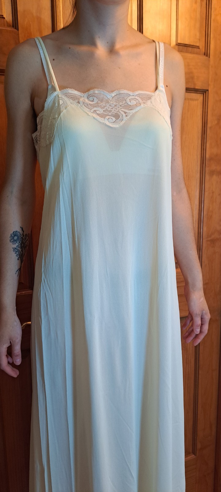 Vtg Miss Elaine Long Nightgown Miss Elaine Med Union Label See Thru Lace