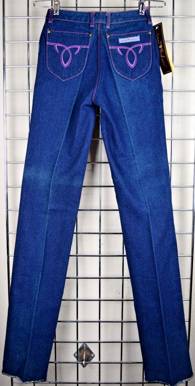 Vintage Sergio Valente Jeans Size S/M 70s Dark Wash Pink Stitch Straight Leg NWT