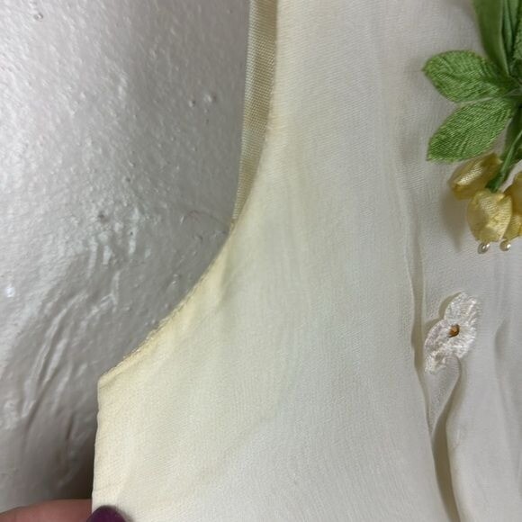 Vtg 60s Yellow Sleeveless Long Dress Floral Pearl Detail SIZE XS/S costume party
