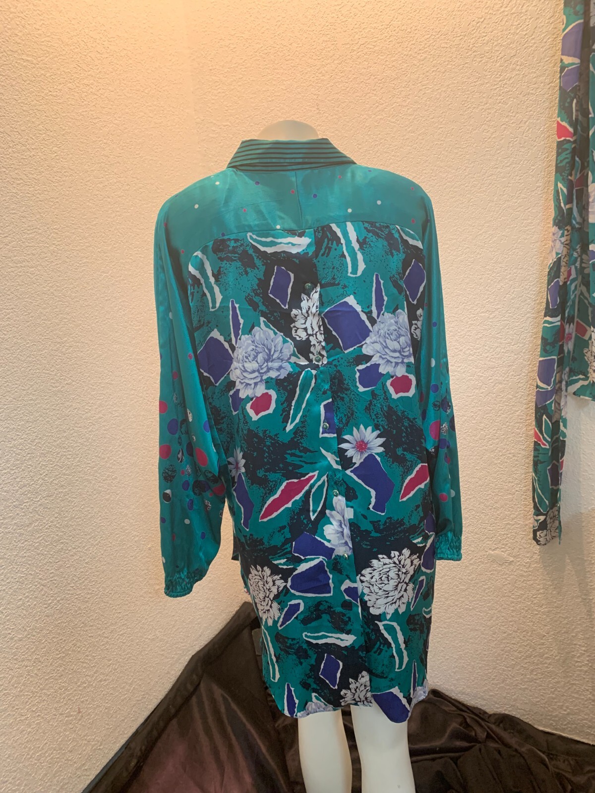 Vintage Diane Freis polyester skirt and tunic set w/sash aged elastic on skirt