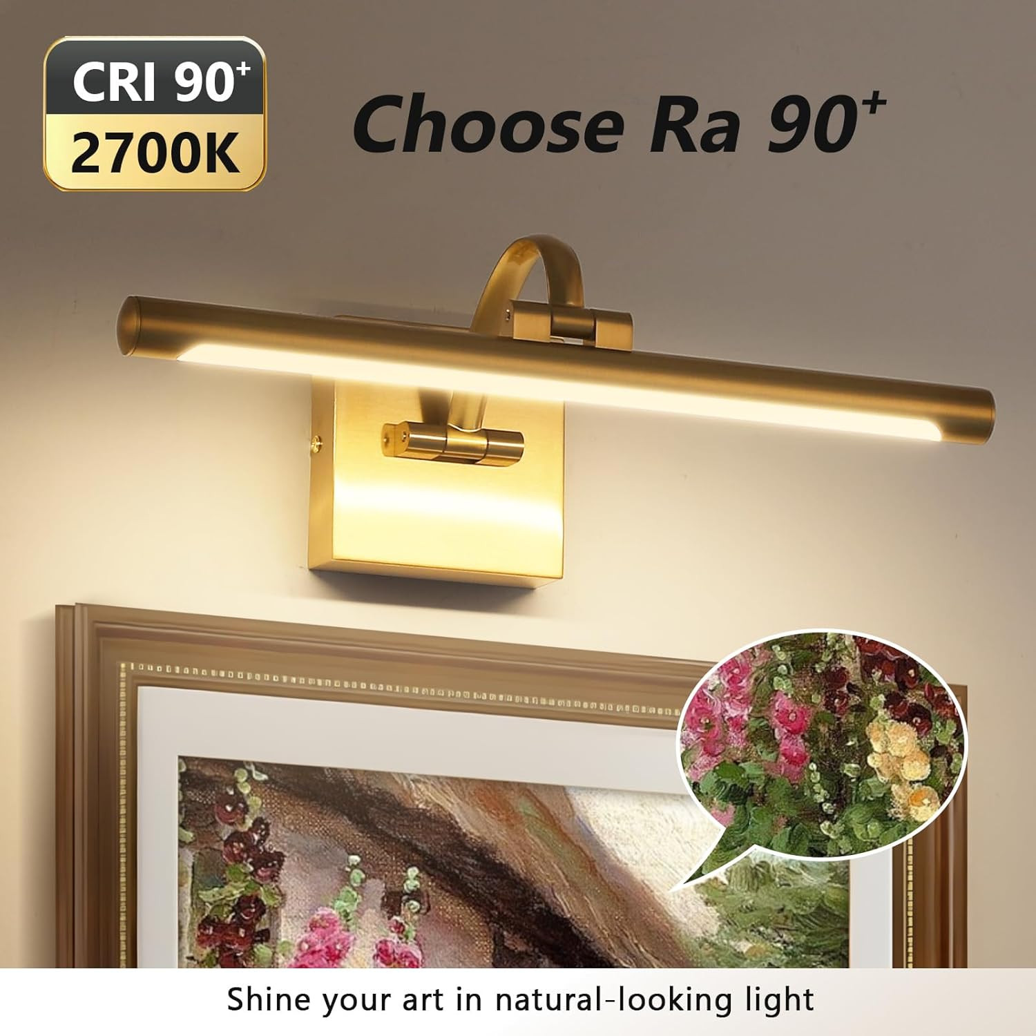 Brass Picture Lights for Wall Hard-Wired LED Picture Lighting Dimmable Art Light