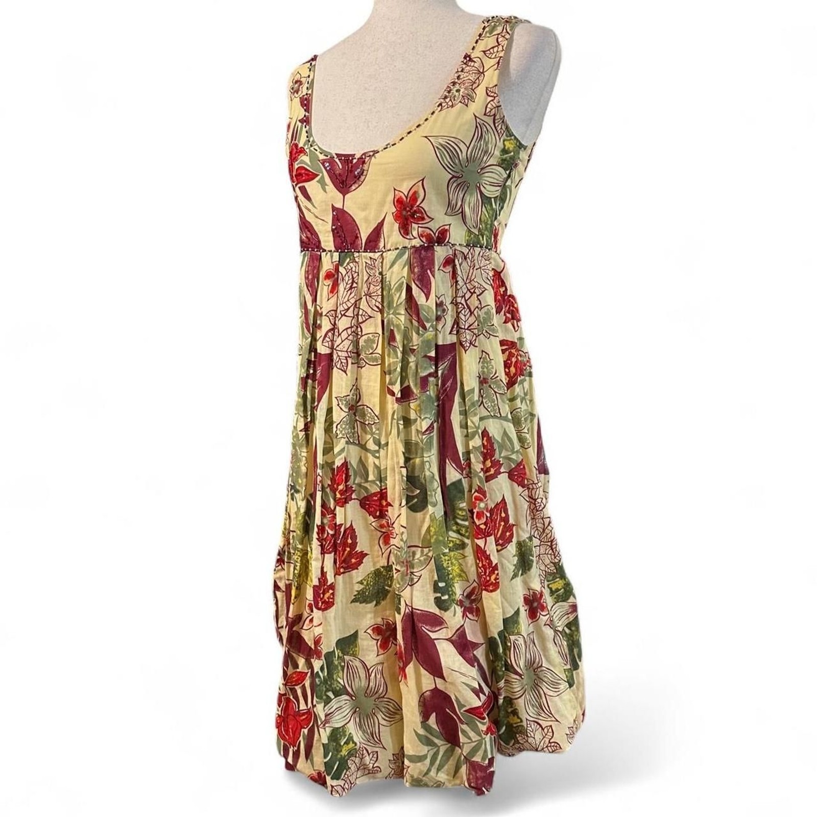 Gemini and Libra 70s Empire Waist Floral Midi Bubble Skirt Dress