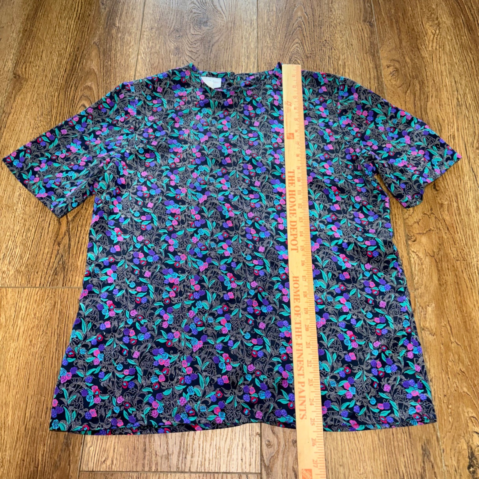 90s Prestige Business Fashions Floral Blouse Purple Pink USA Made Size 10 Office