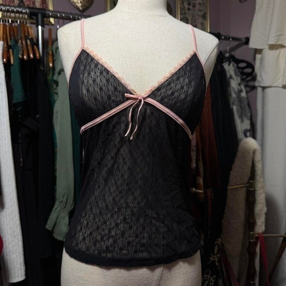 Y2K 2000s Black Lace Coquette Cami