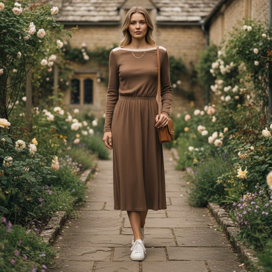 Old Money Chocolate Brown Midi Dress 10 Academia Minimalist Librarian Classic