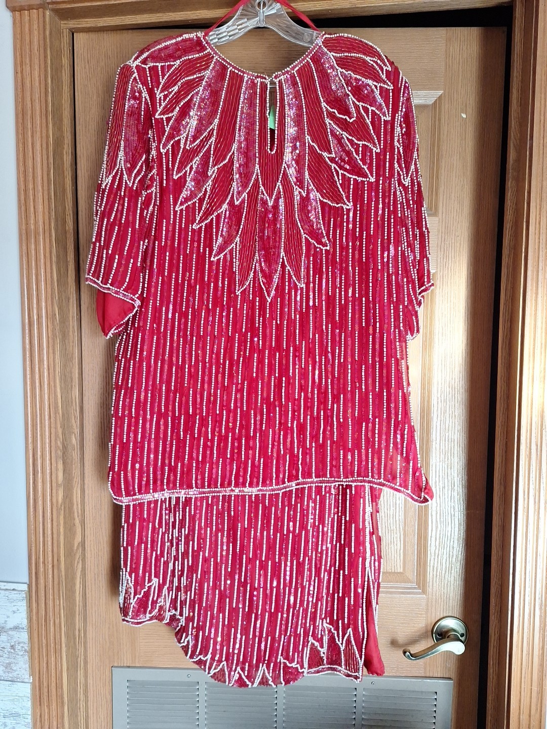 Nite Waves Vintage 80s Red Silk Beaded Top/Skirt by Samir Suri Women’s