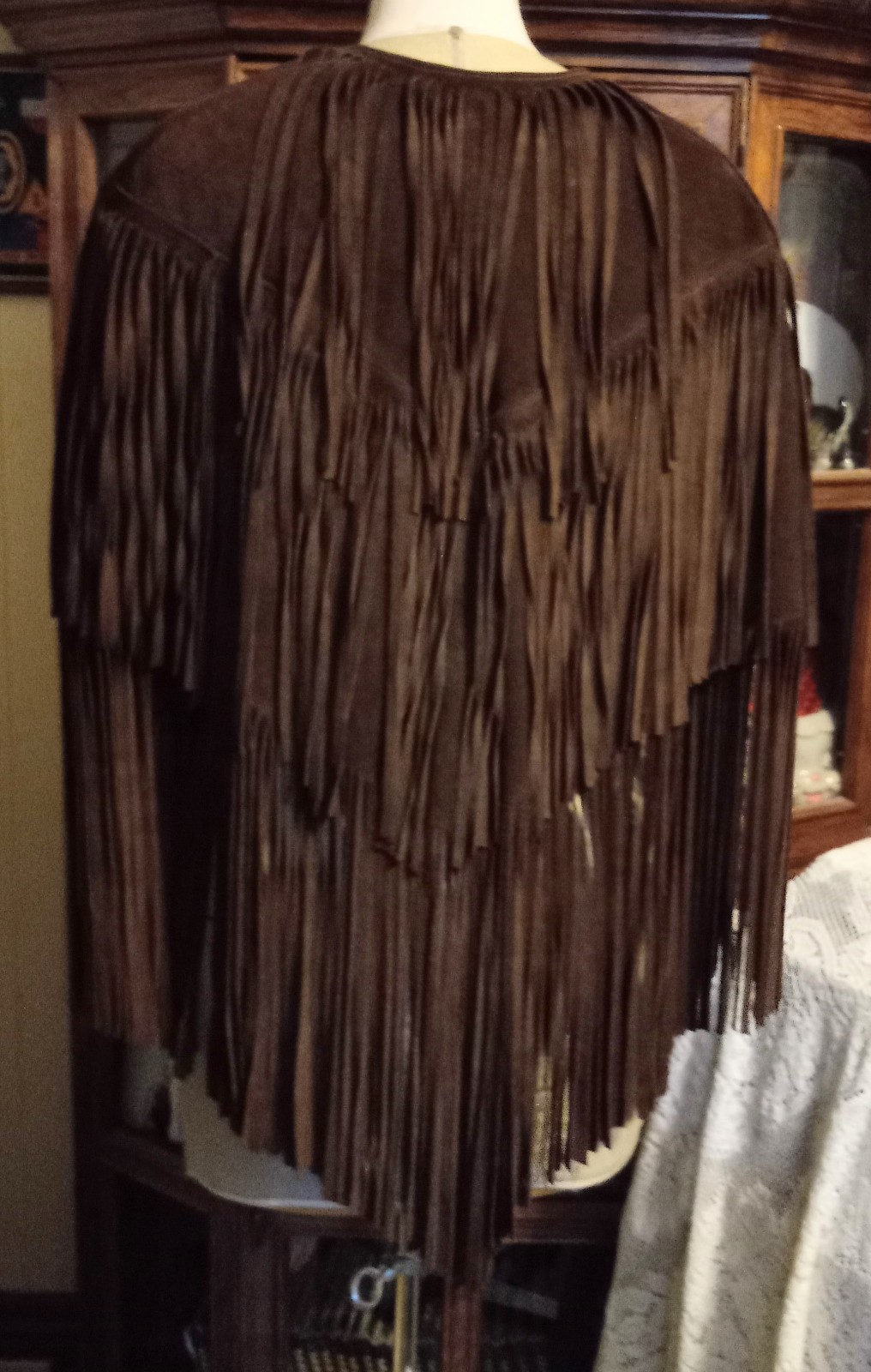 Vintage all leather dark brown fringed cape poncho 60s graduation present 1969
