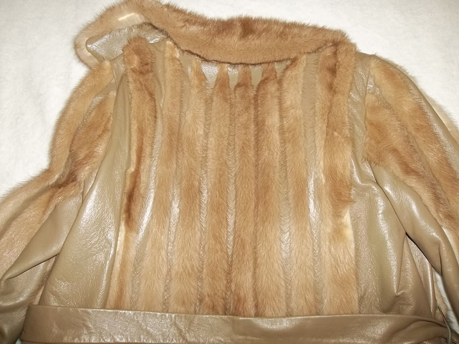 POLOGEORGIS FUR & LEATHER COAT JACKET TAUPE/ LIGHT BROWN