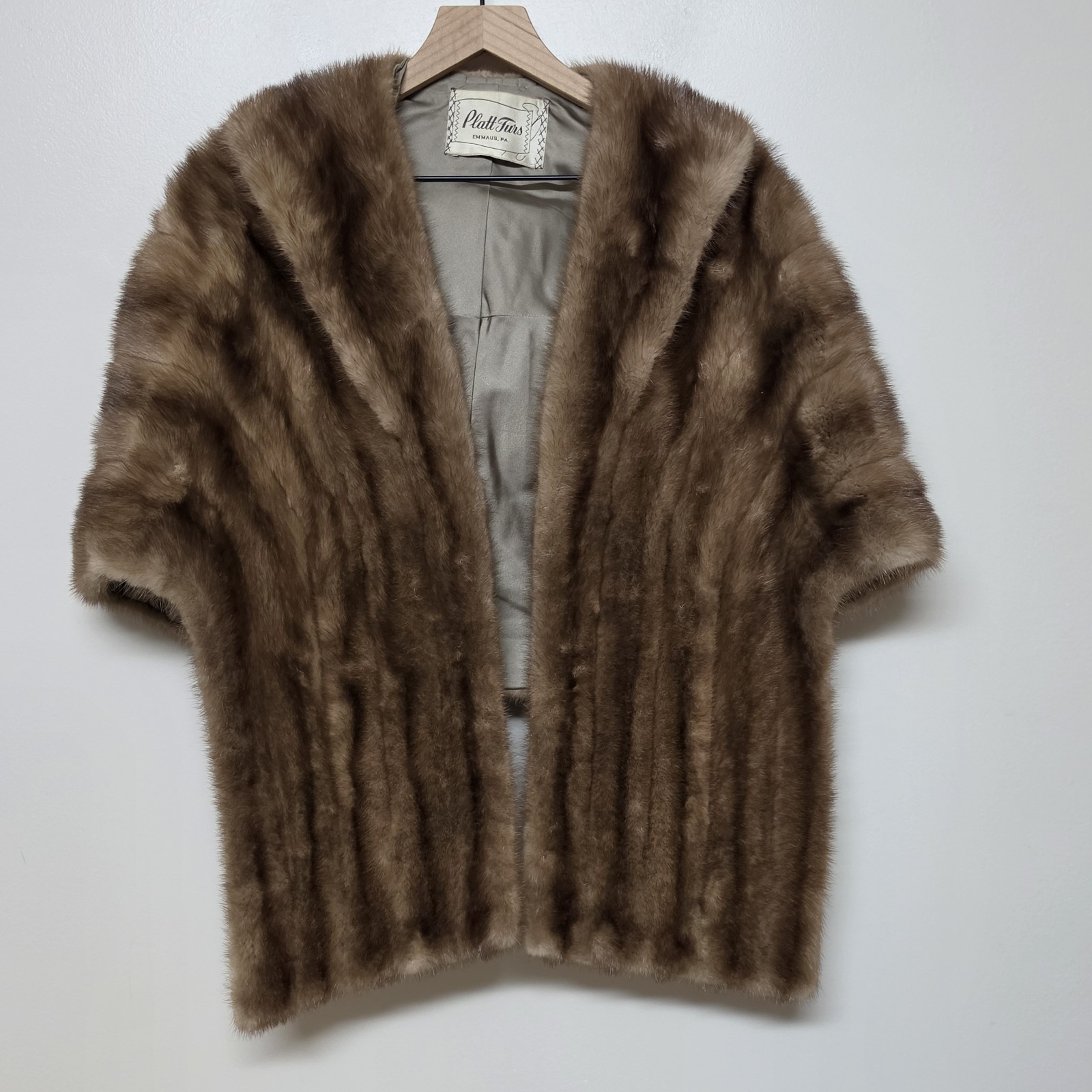Vintage Platt Furs Mink Stole Cape Brown Real Fur Wrap Jacket Shrug