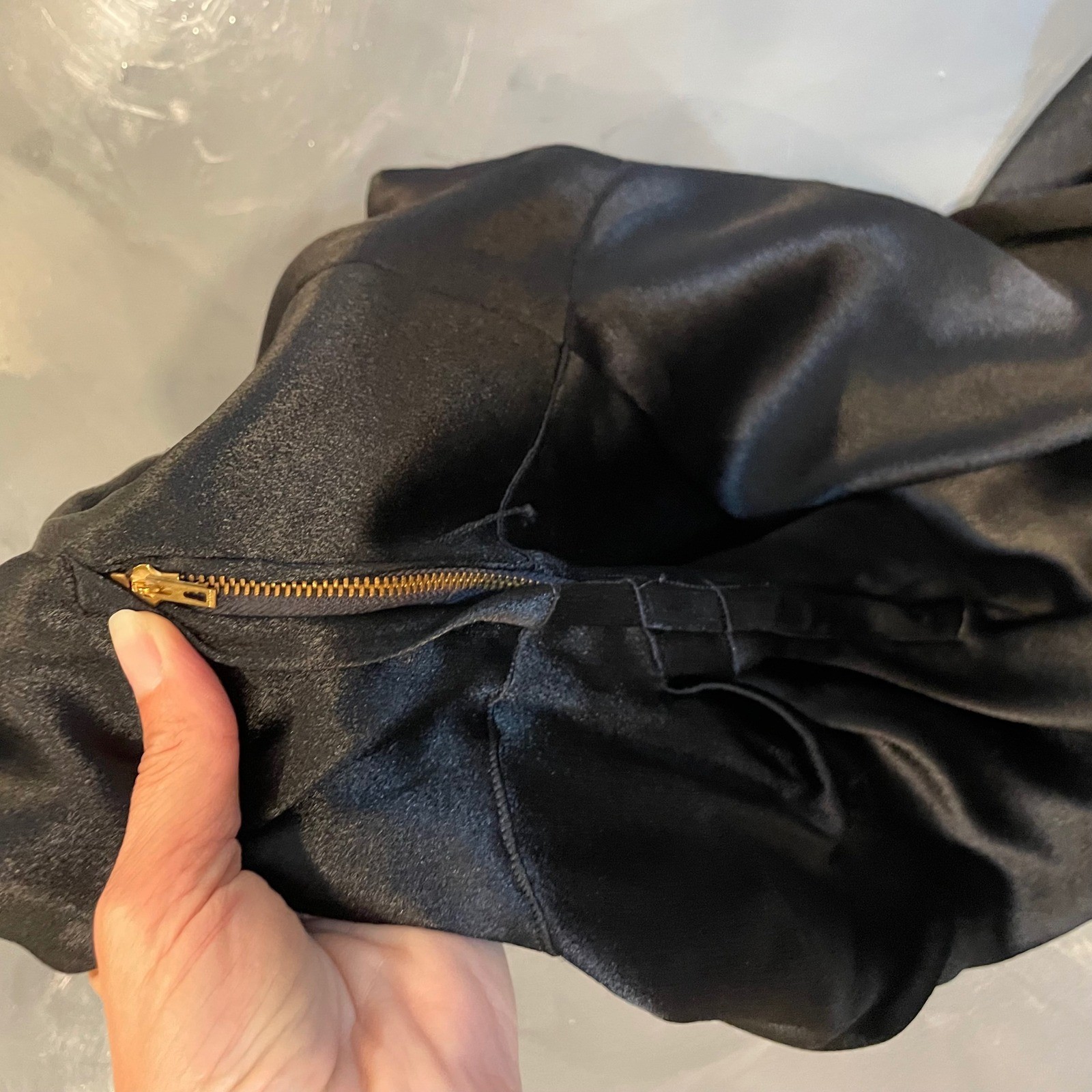 Vintage Justin McCarty Dallas Black Satin Cocktail Dress XS Bow Detail 50s READ