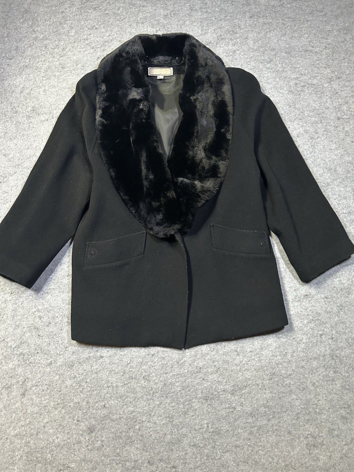 VTG Cache d’Or (Mansfield) Cashmere/Wool Coat Removable Faux Collar Glam L 12