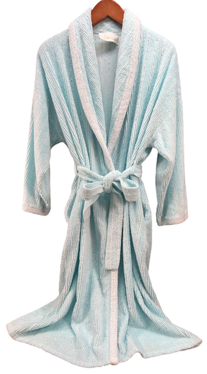 Vintage Herbcraft Terry Cotton Aqua White Striped House Robe Women’s M
