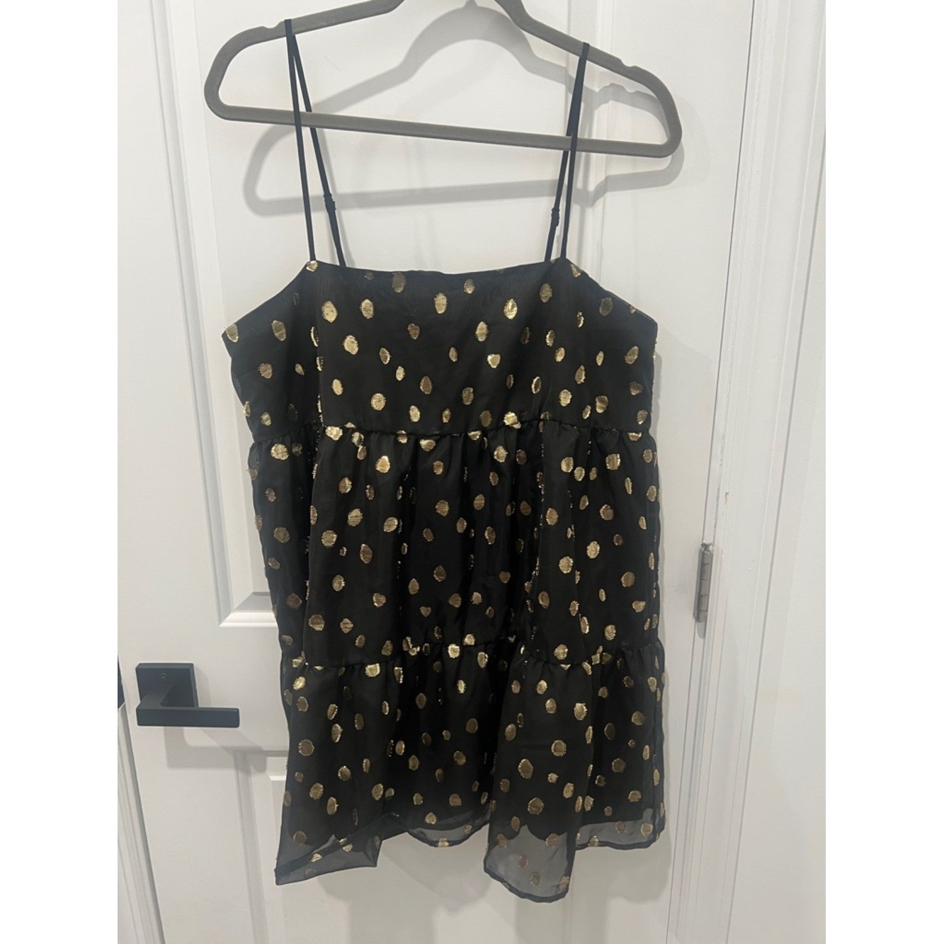 Forever 21 Black Spaghetti-Strap Dress with Gold Polka Dots Size Large
