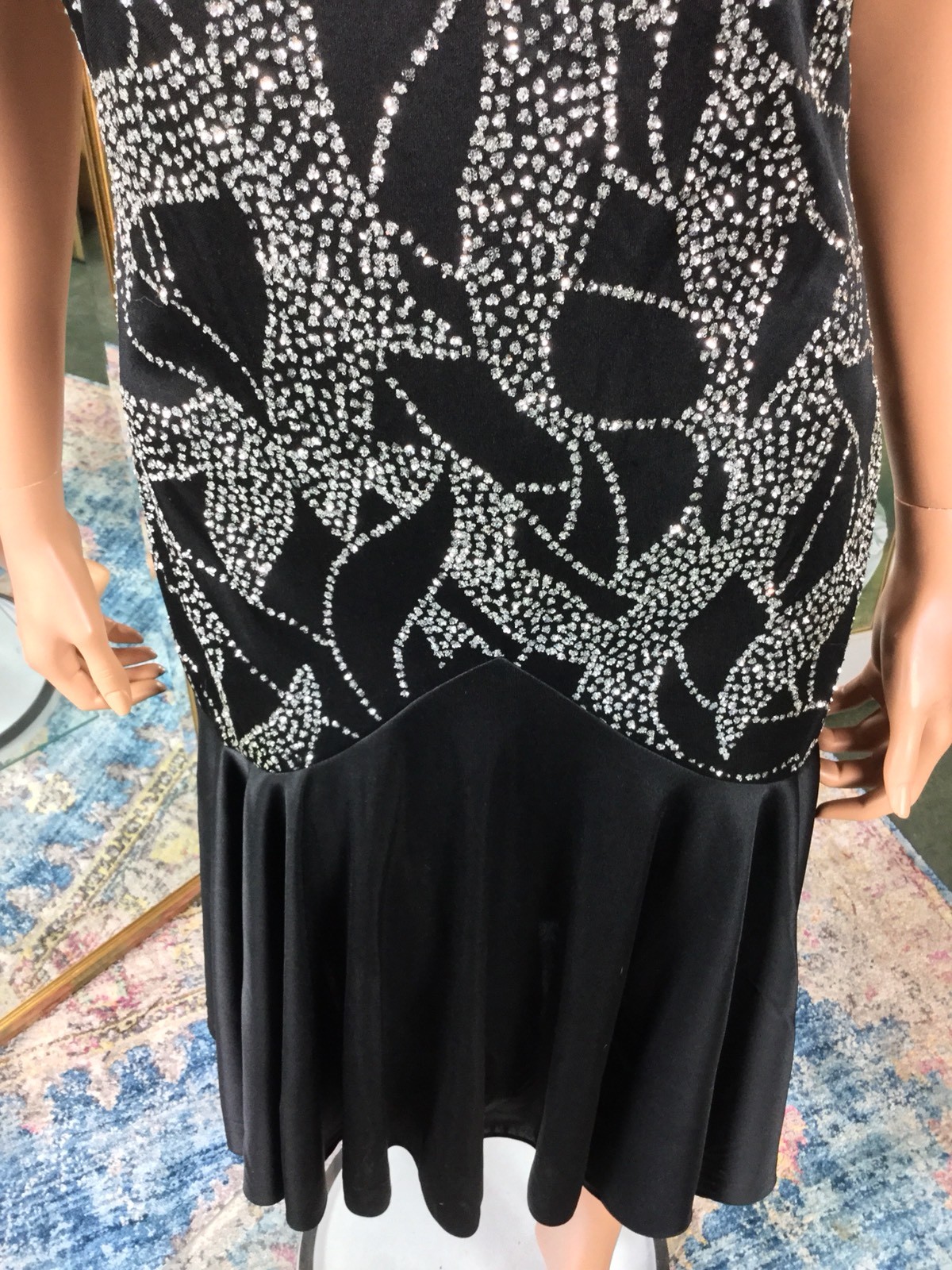 VTG Jodi Lauren Black Drop Waist Low Back Glittered Flapper Style Dress Sz 7/8