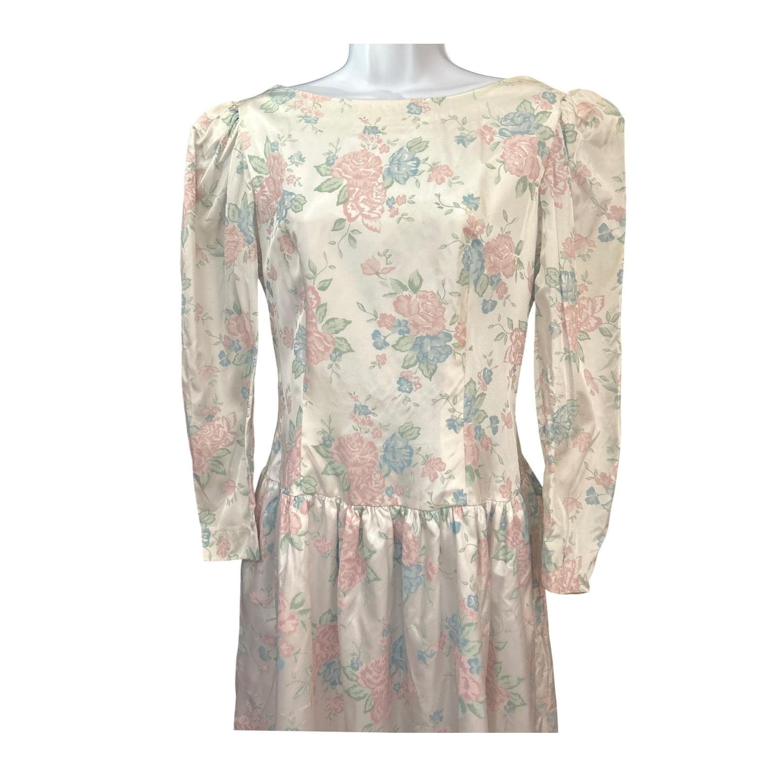 80s Pastel Floral Midi Dress Cottagecore Coquette Romantic Victorian Wedding