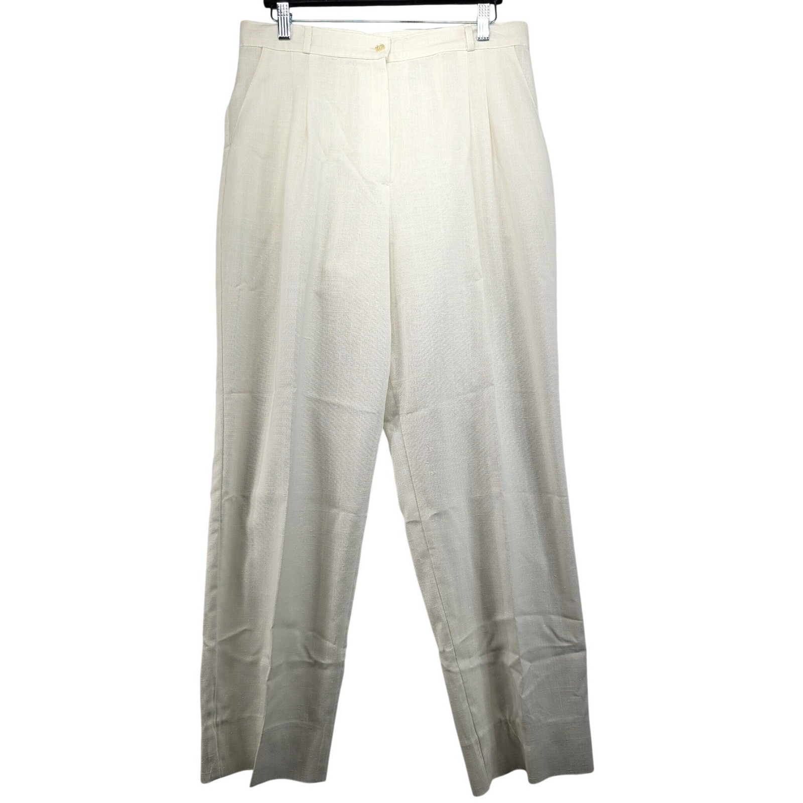 Stockton of Dallas Vintage Cream Pleated High Rise Straight Leg Trousers Size 18