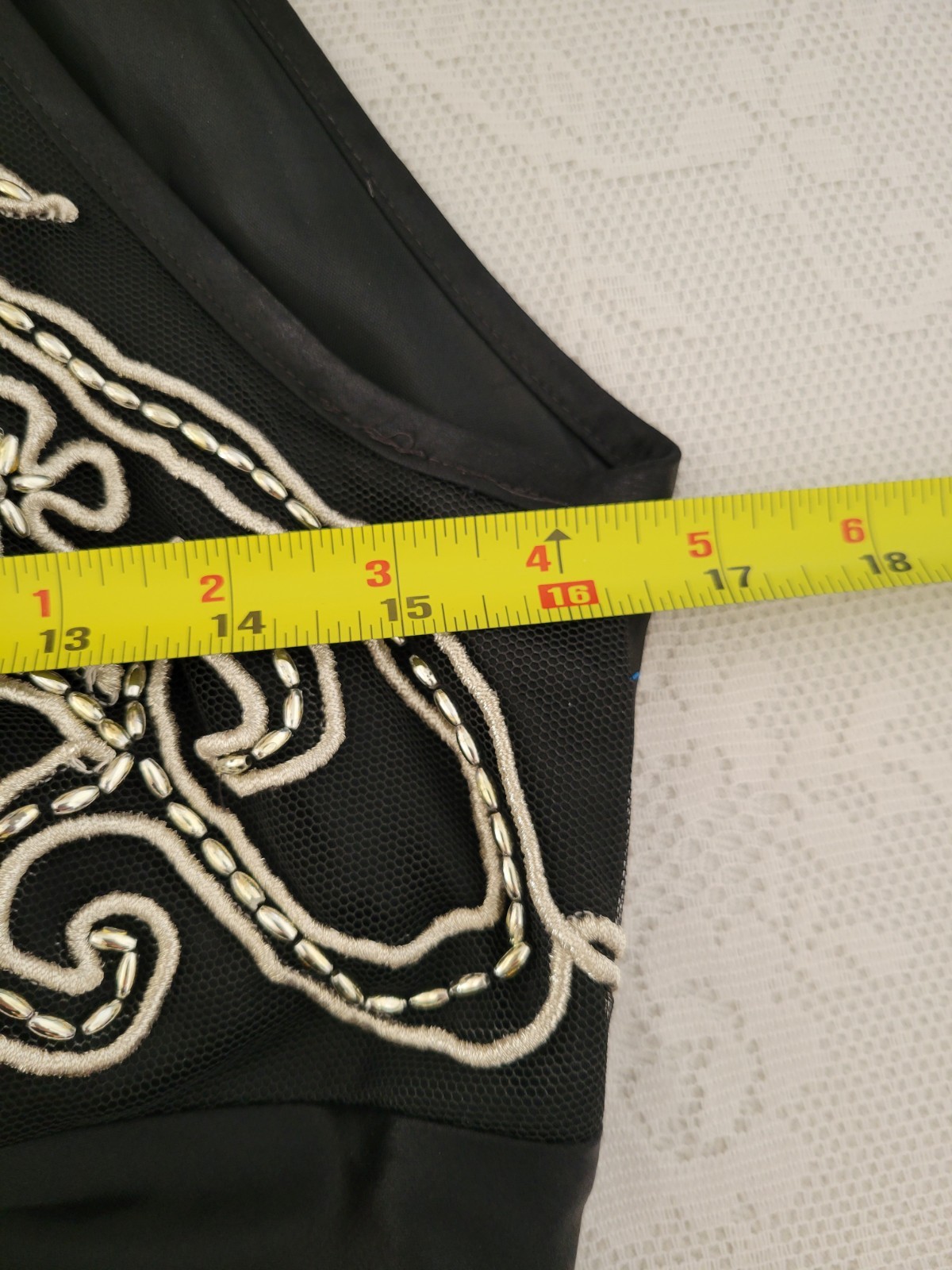 Vtg 90s Black Beaded Long Formal Prom Maxi Dress 9/10 M Satin Empire Babydoll
