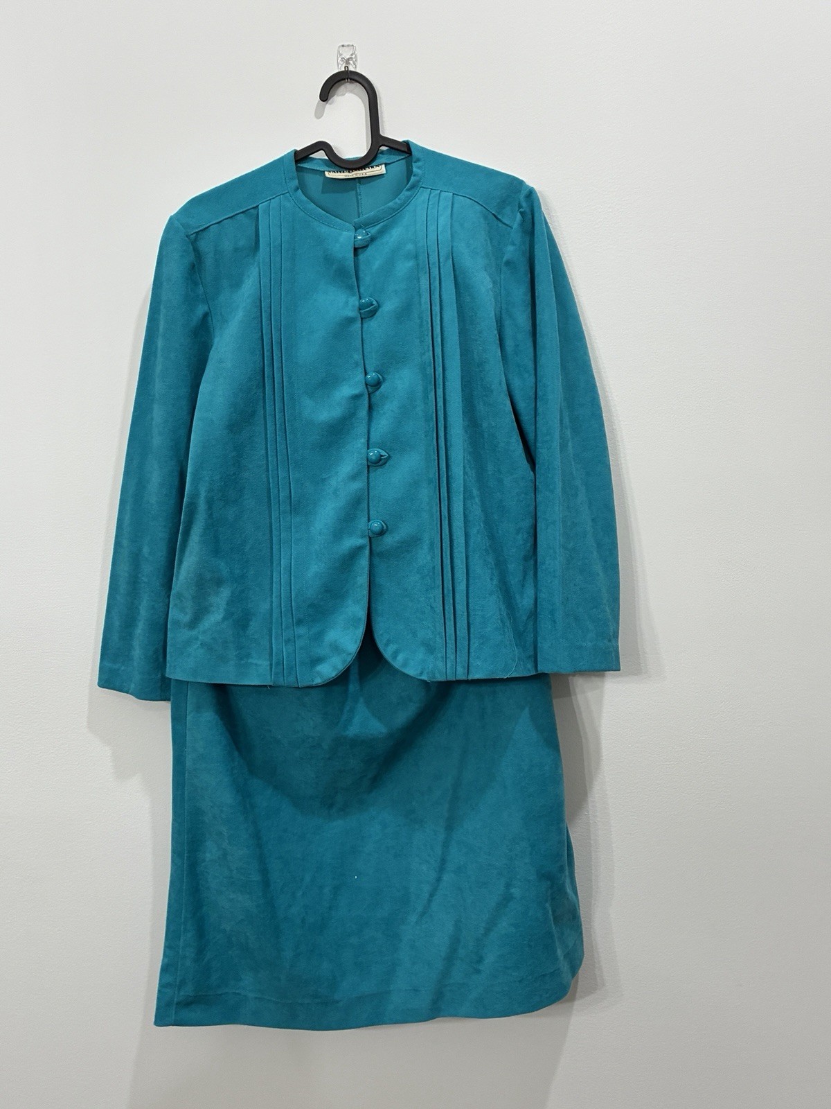 Vintage 80s/90s Pablo Collection Teal Skirt 2 Piece Power Suit Made USA