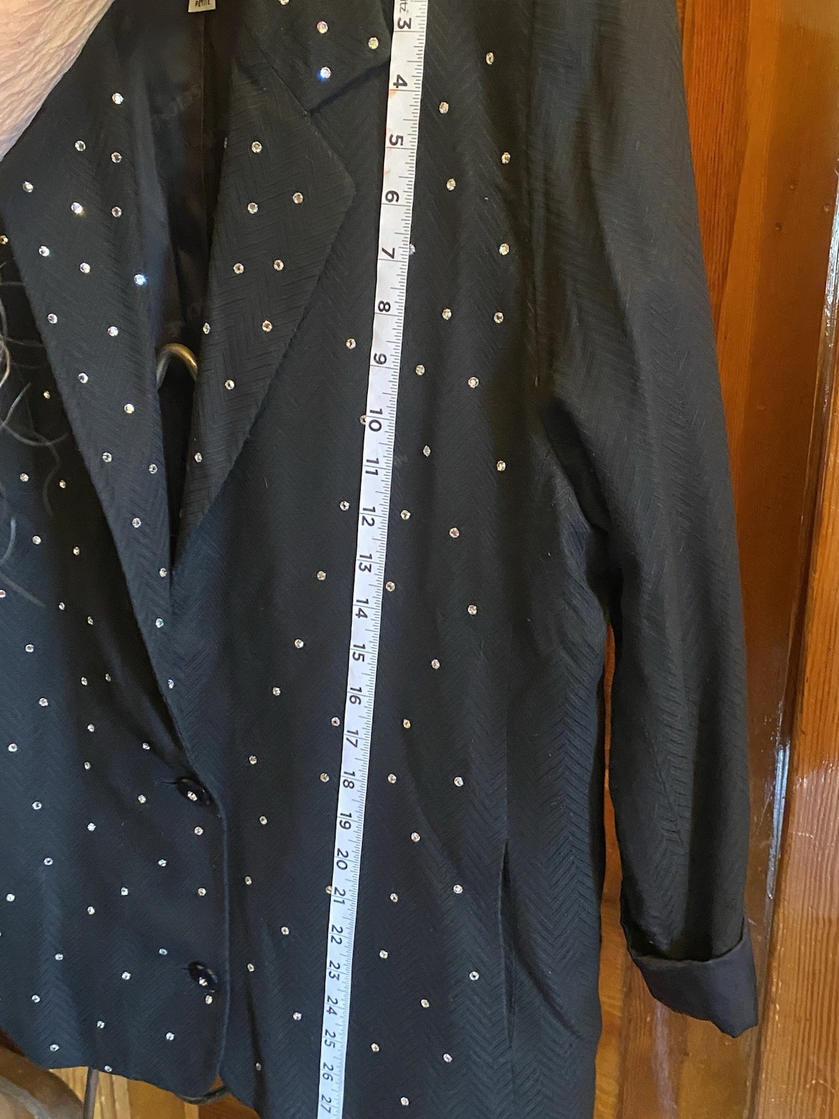 Black Crisione Blazer Ladies Sz 12 P Rhinestones Shoulder Pads Pockets Good Cond