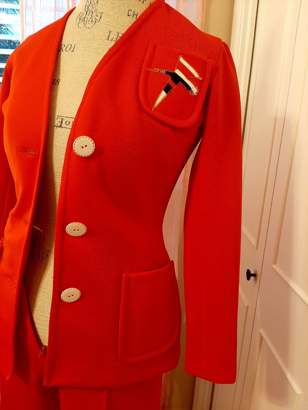 Red Vintage Jacket and Pants Casual Set for Women