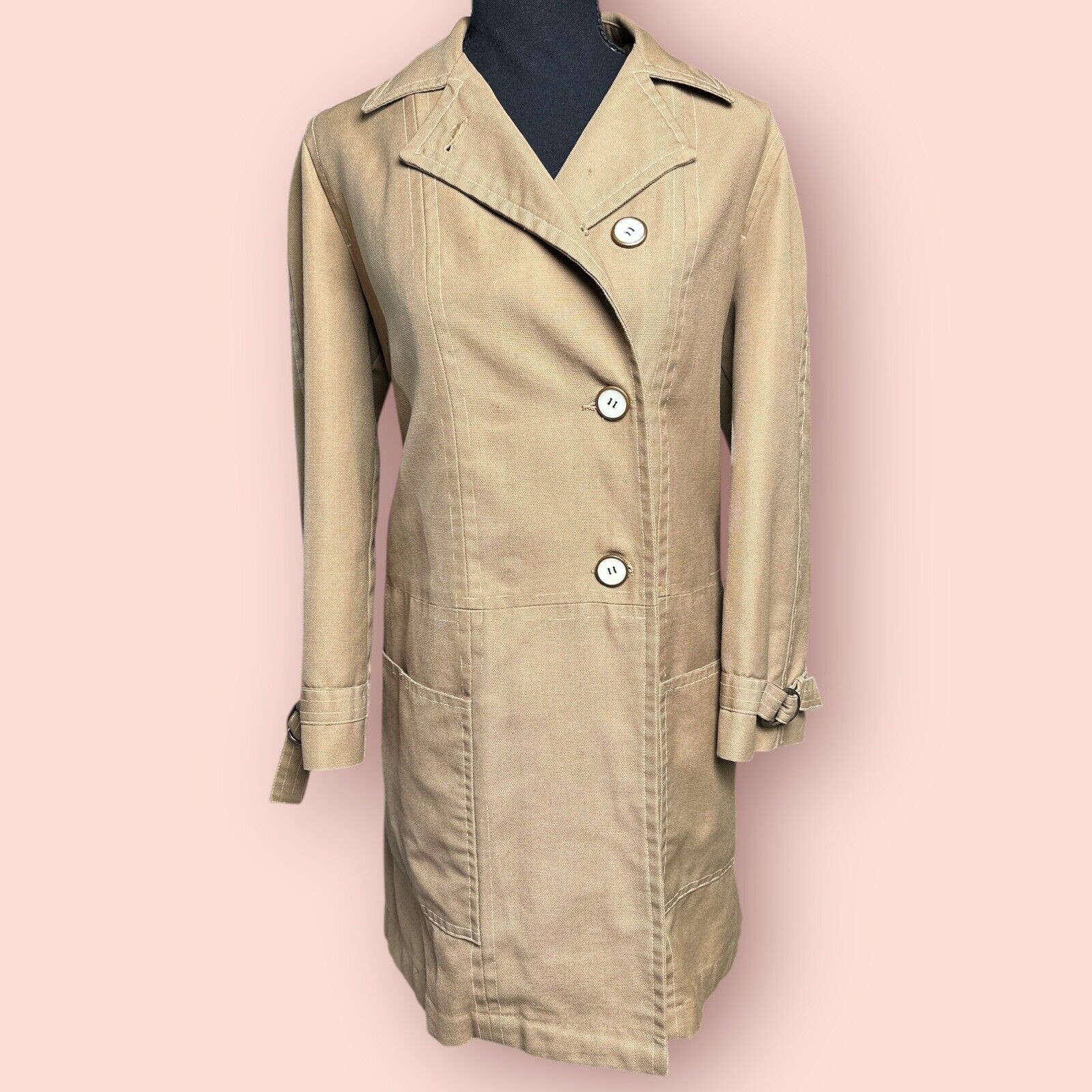 Vintage Jerold Women’s Coat Medium Tan Khaki Gorpcore Lined Jacket Long Coat