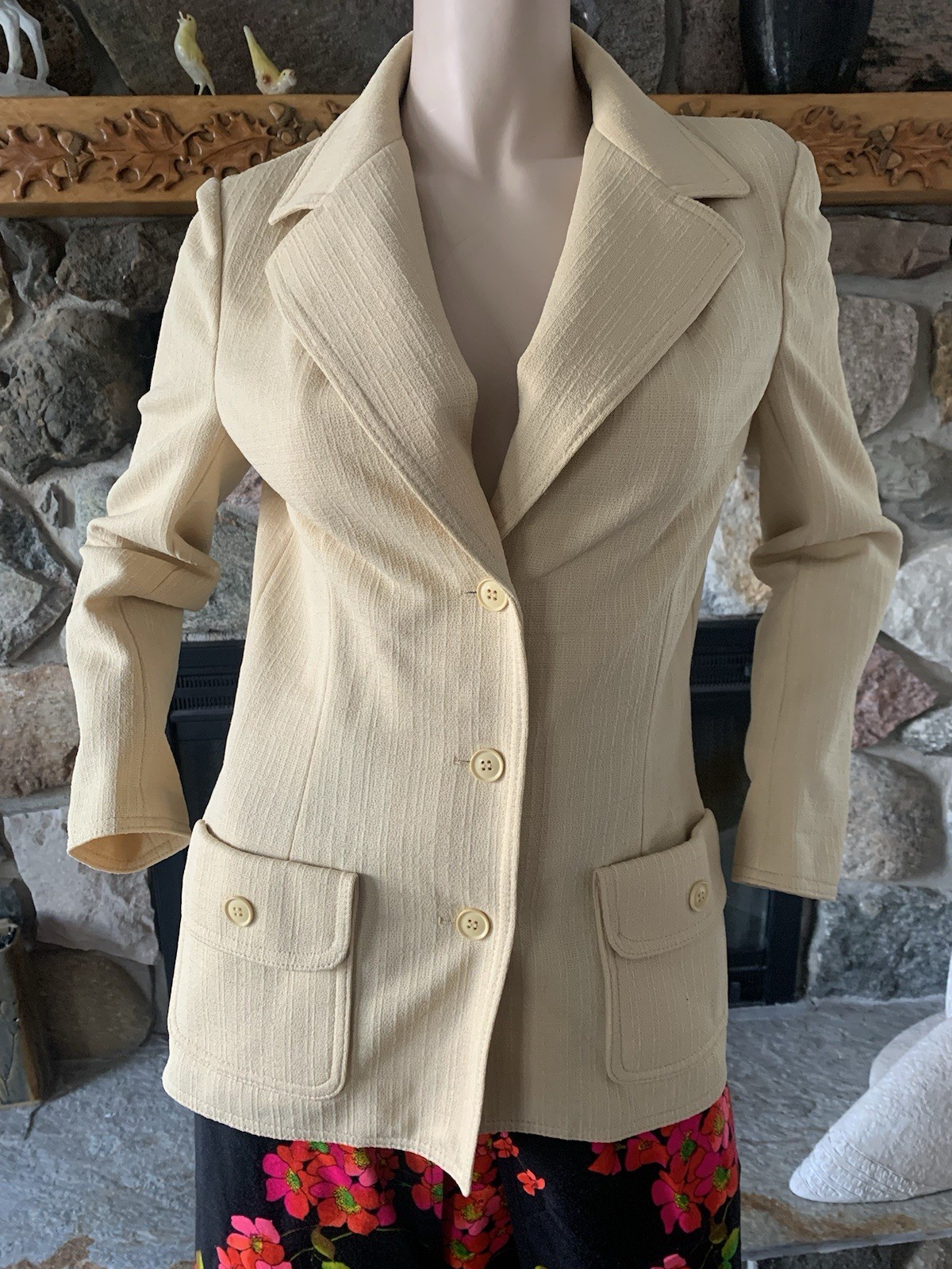 Vintage 1970’s Butte Knit Tan Beige Camel Blazer Jacket Polyester 3 Button Sz Sm
