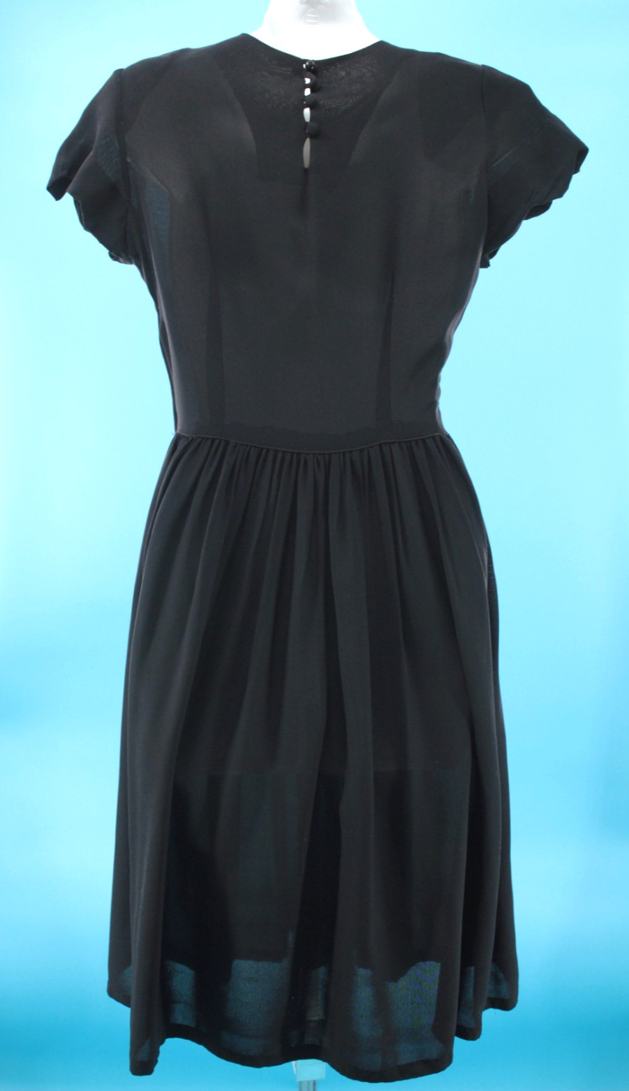 Vtg Women’s 30s Black Sheer Dress W/ Bows At Front Waist Sz XS/S 1930s