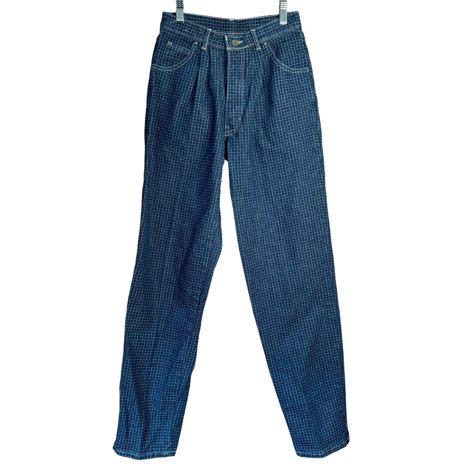 Vintage Jordache Jeans Grid High Rise Tapered Leg Juniors 12/28 Actual 26”x29”