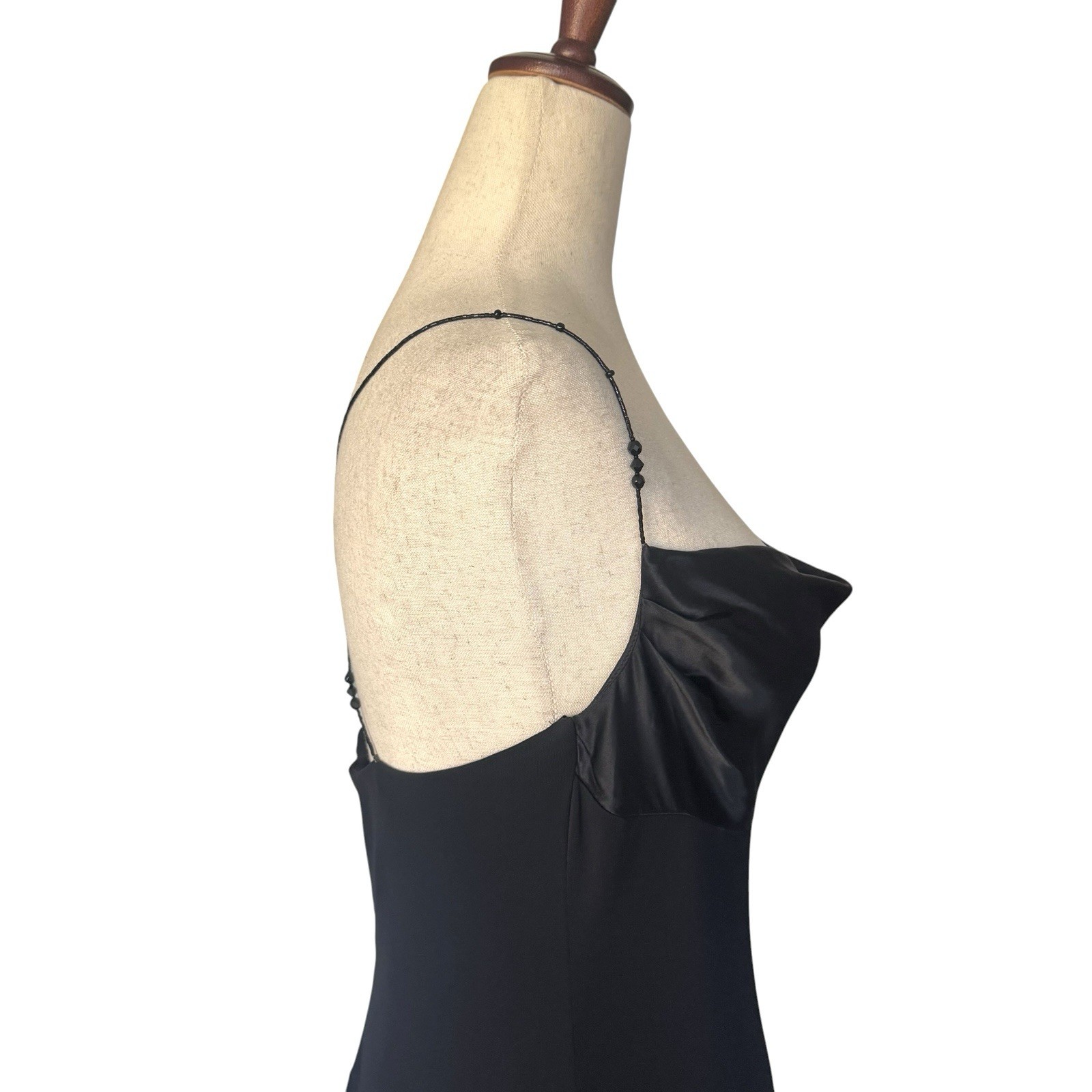 Vintage 90s Laundry Black Slip Maxi Dress Gown Beaded Straps Minimal Formal sz 6